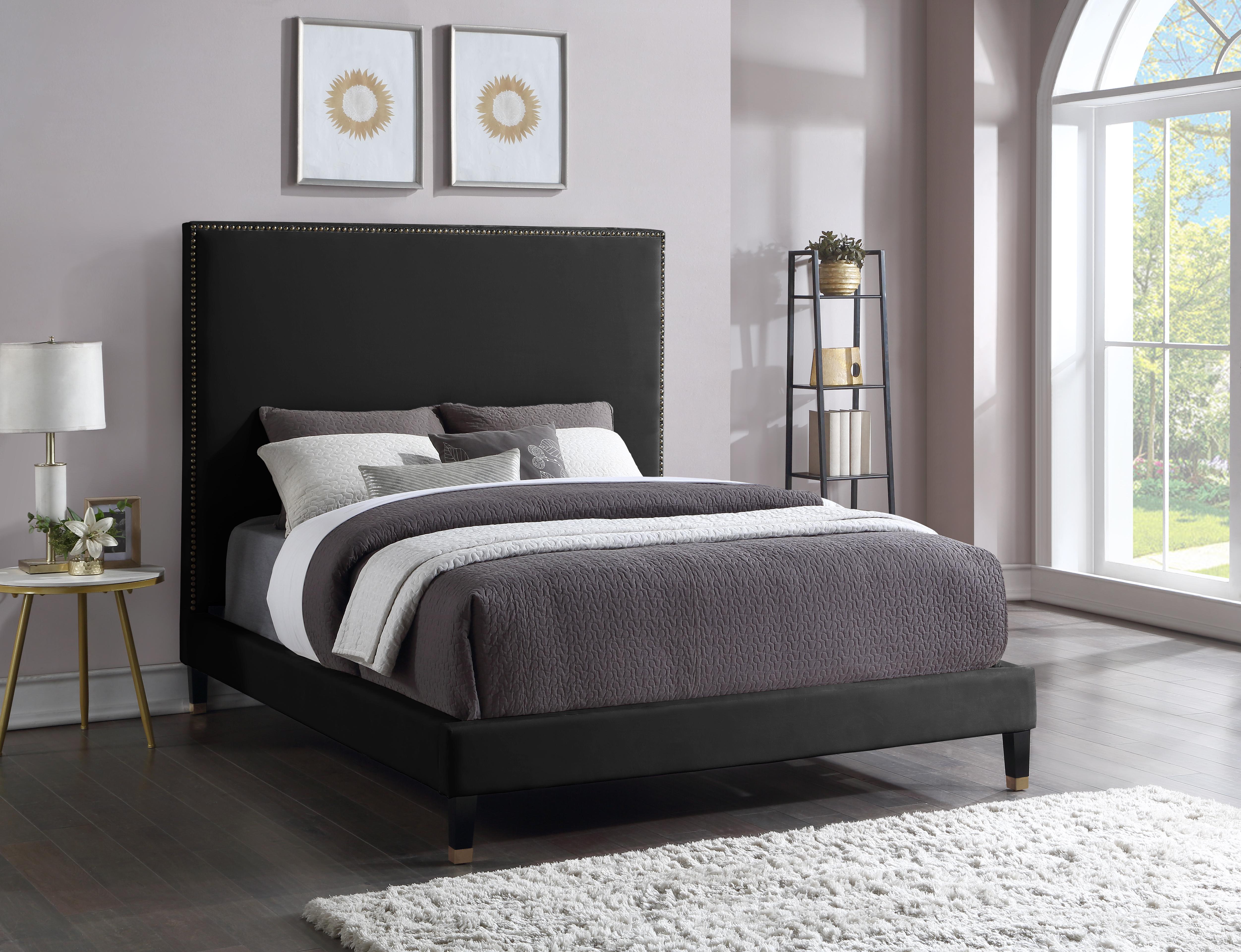 Harlie Black Velvet Queen Bed - Luxury Home Furniture (MI)