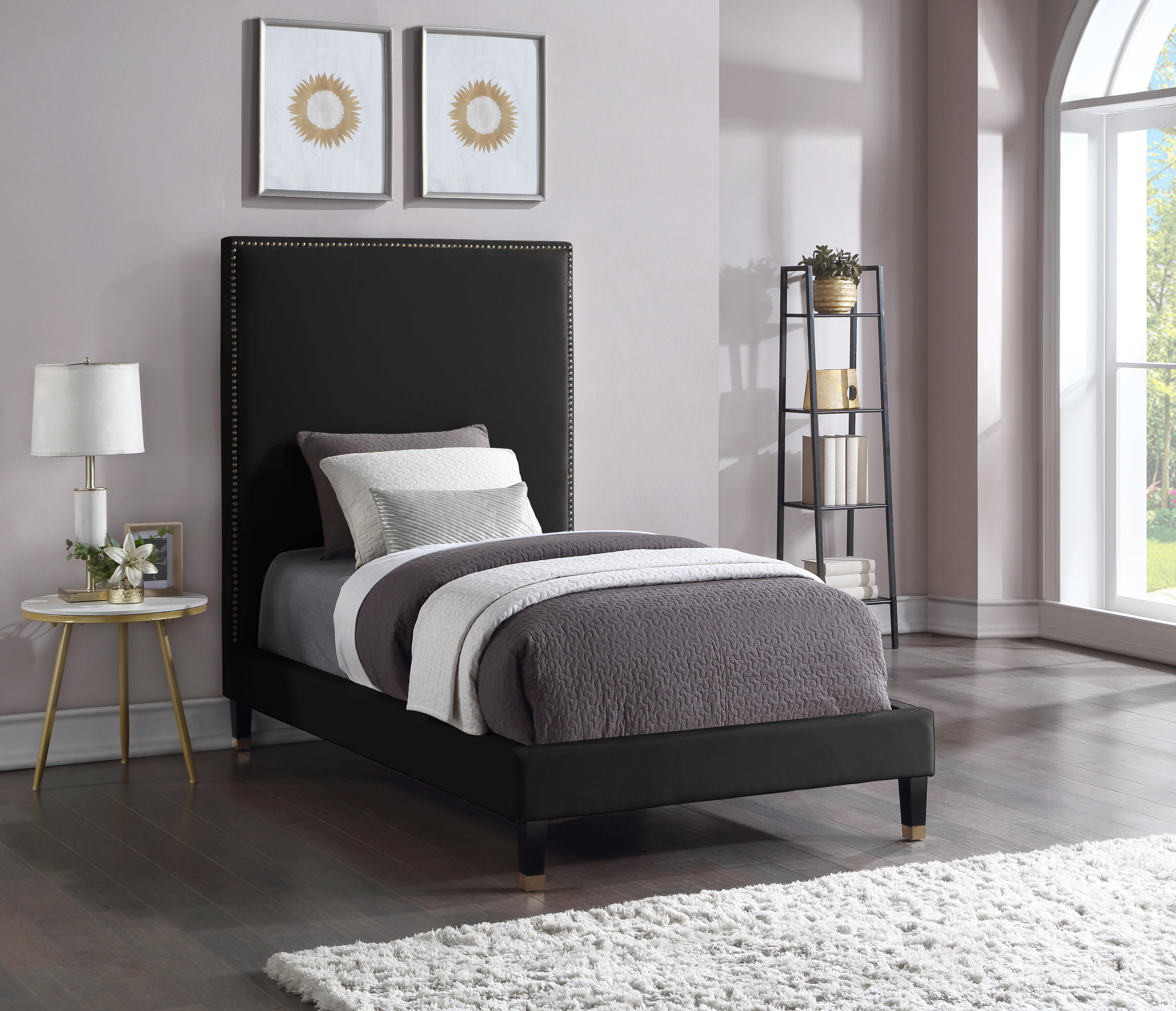 Harlie Black Velvet Twin Bed - Luxury Home Furniture (MI)