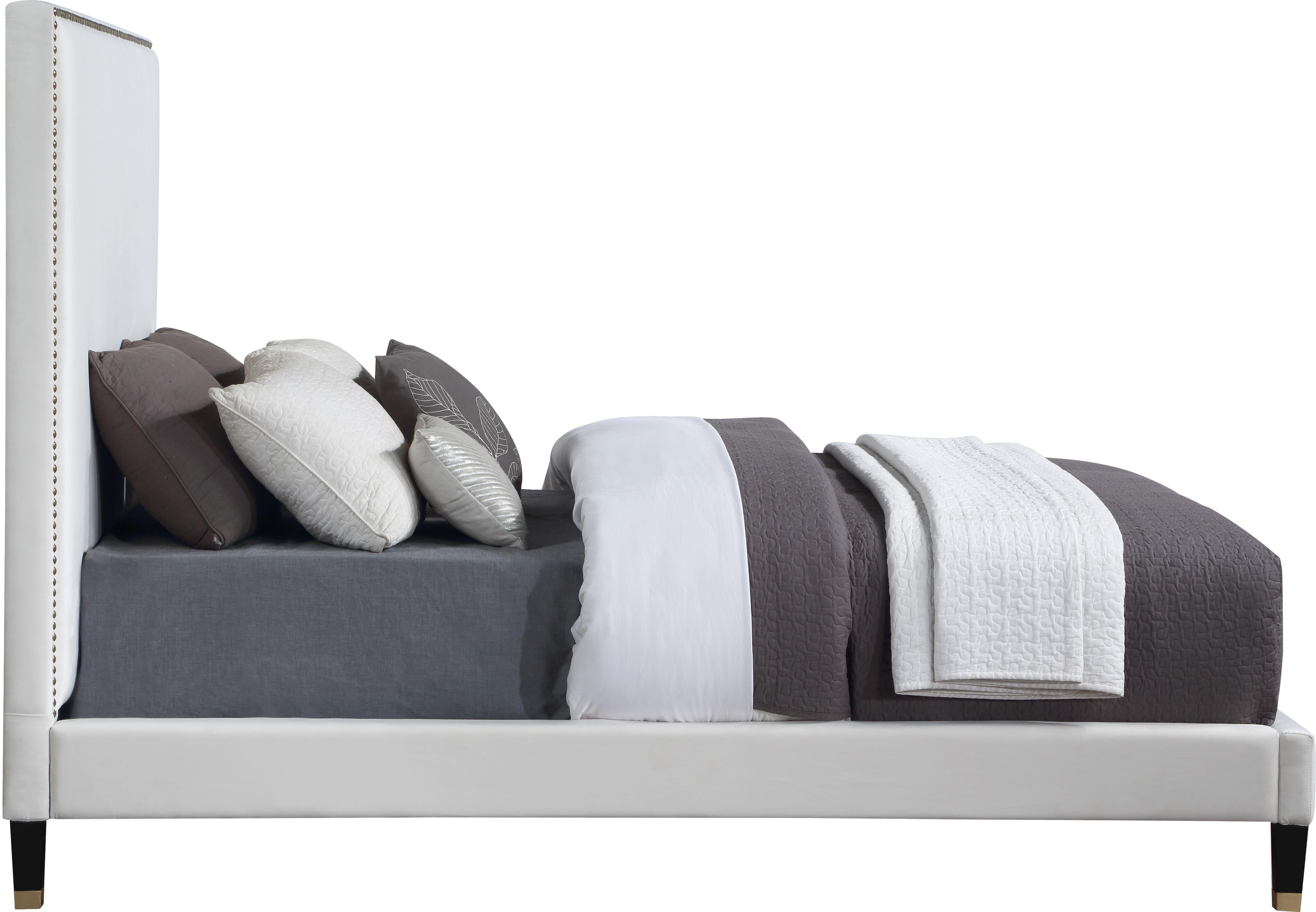 Harlie Cream Velvet Queen Bed - Luxury Home Furniture (MI)