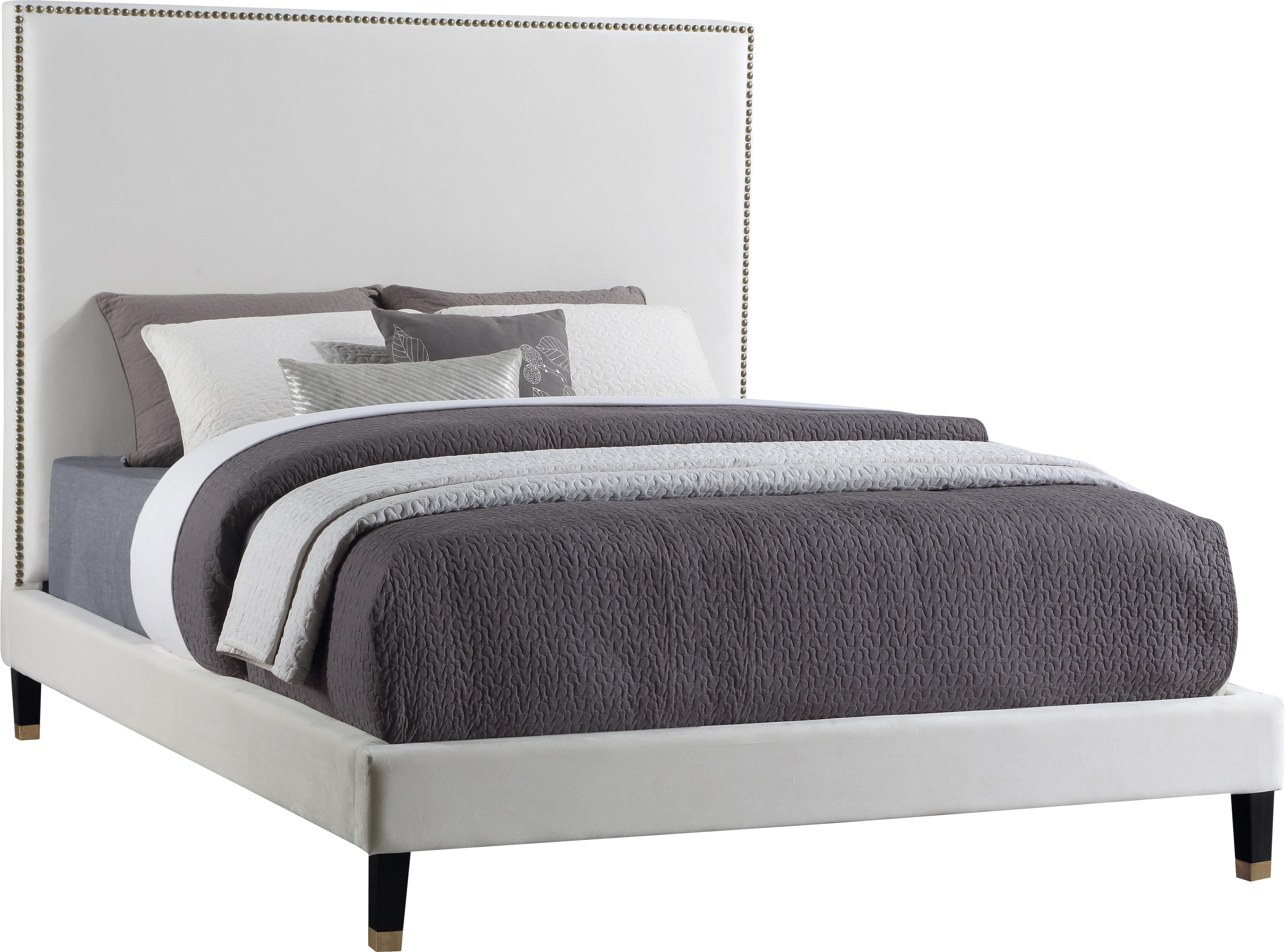 Harlie Cream Velvet Queen Bed - Luxury Home Furniture (MI)