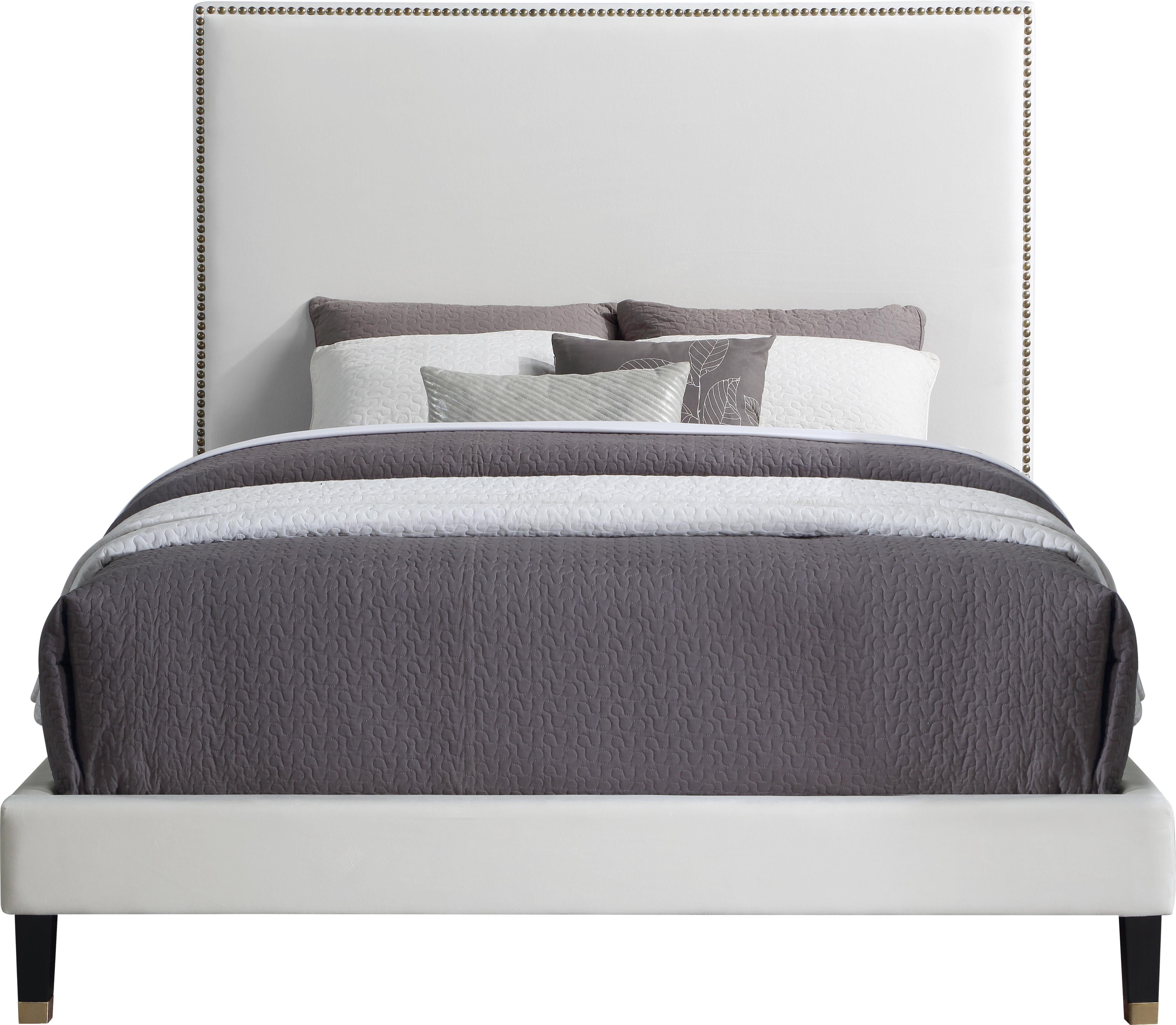 Harlie Cream Velvet Queen Bed - Luxury Home Furniture (MI)