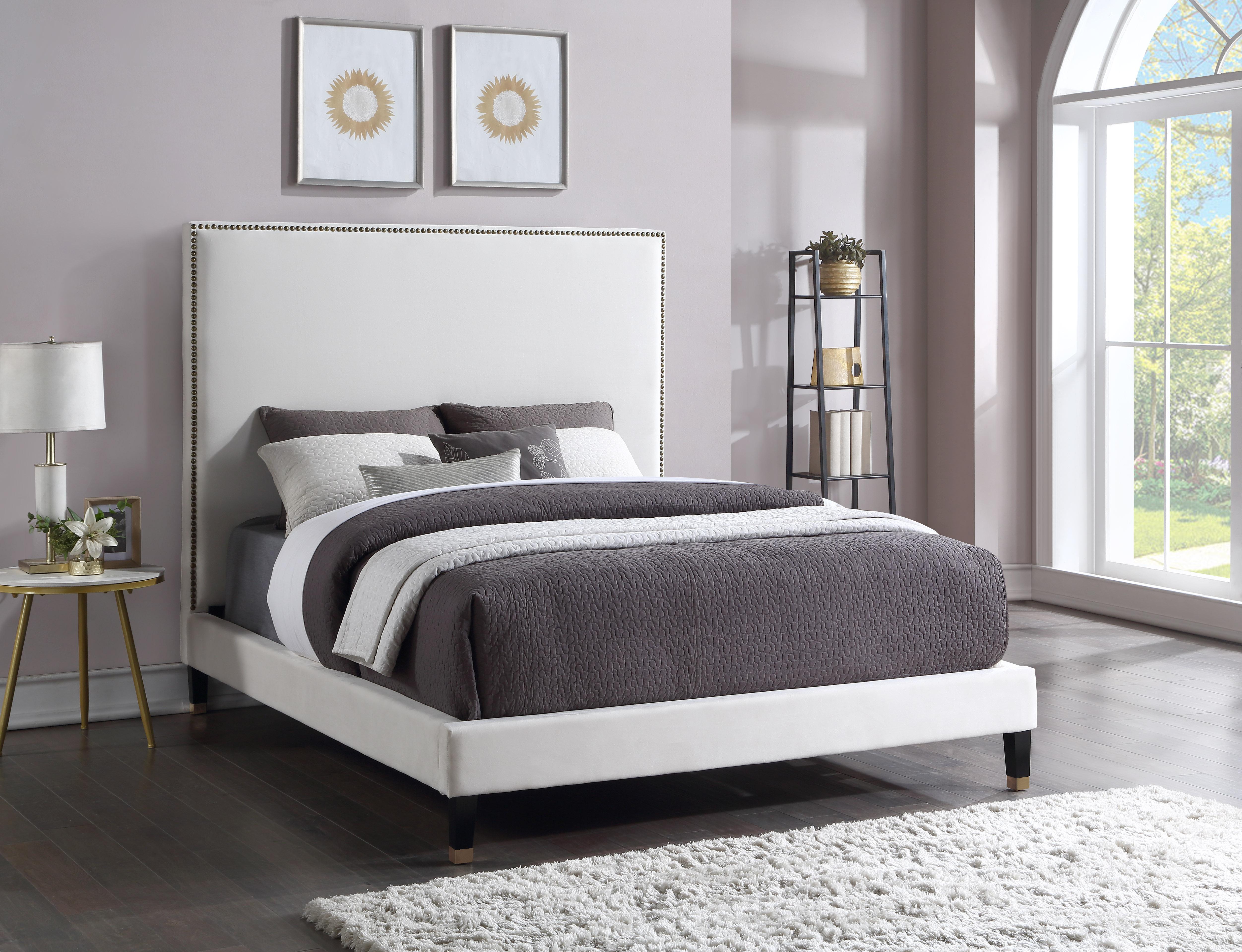 Harlie Cream Velvet Queen Bed - Luxury Home Furniture (MI)