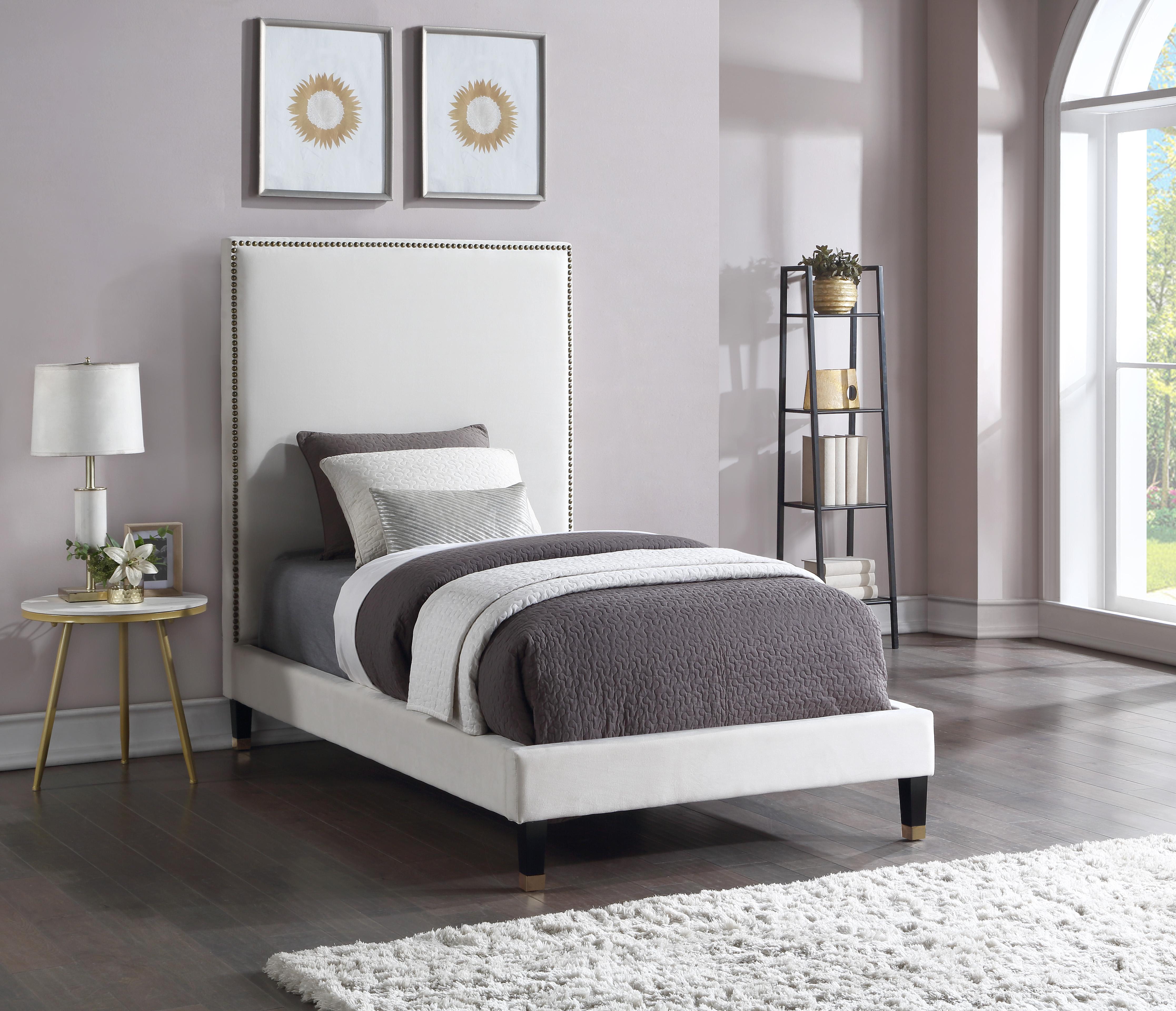 Harlie Cream Velvet Twin Bed - Luxury Home Furniture (MI)