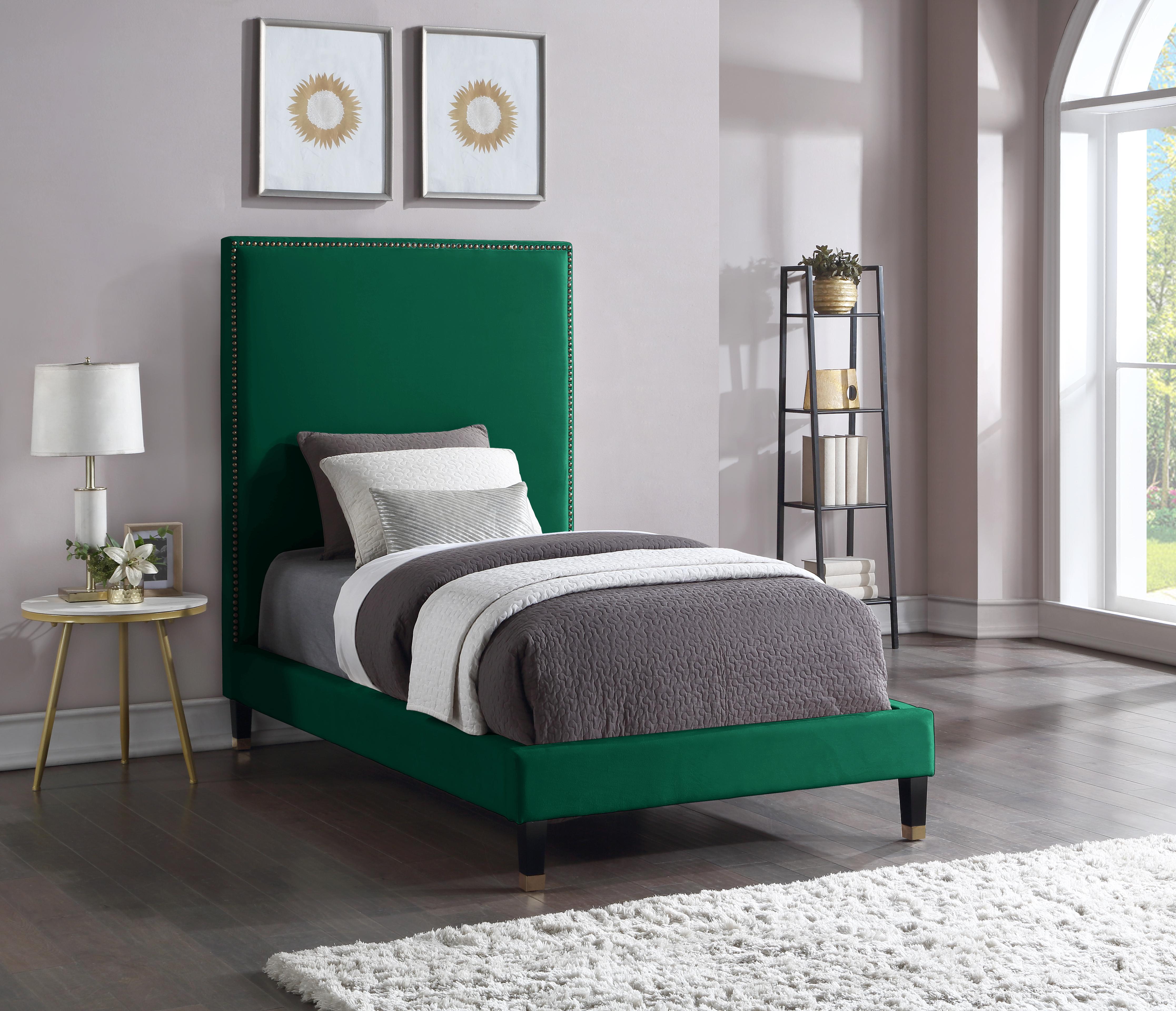 Harlie Green Velvet Twin Bed - Luxury Home Furniture (MI)