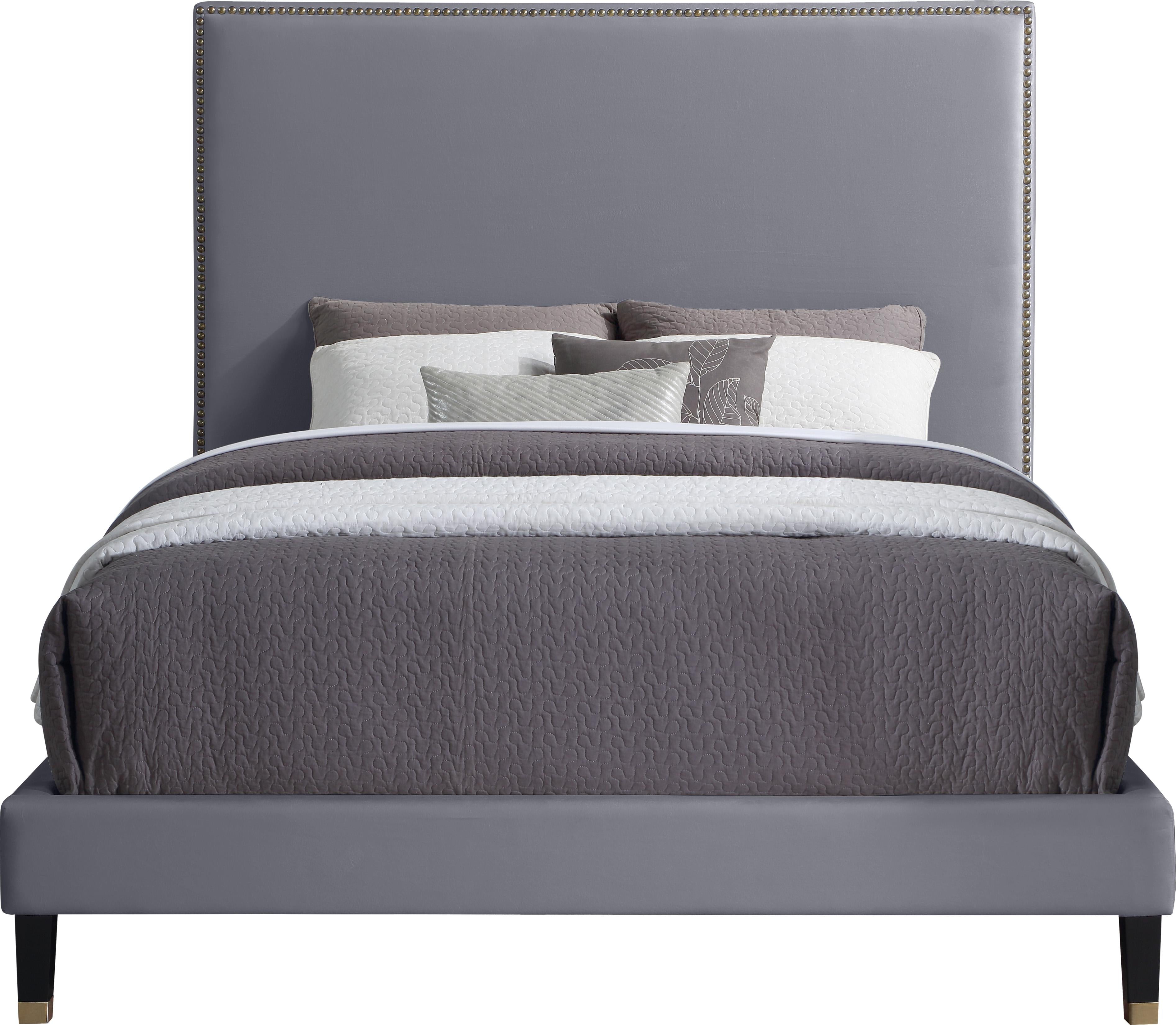 Harlie Grey Velvet Queen Bed - Luxury Home Furniture (MI)