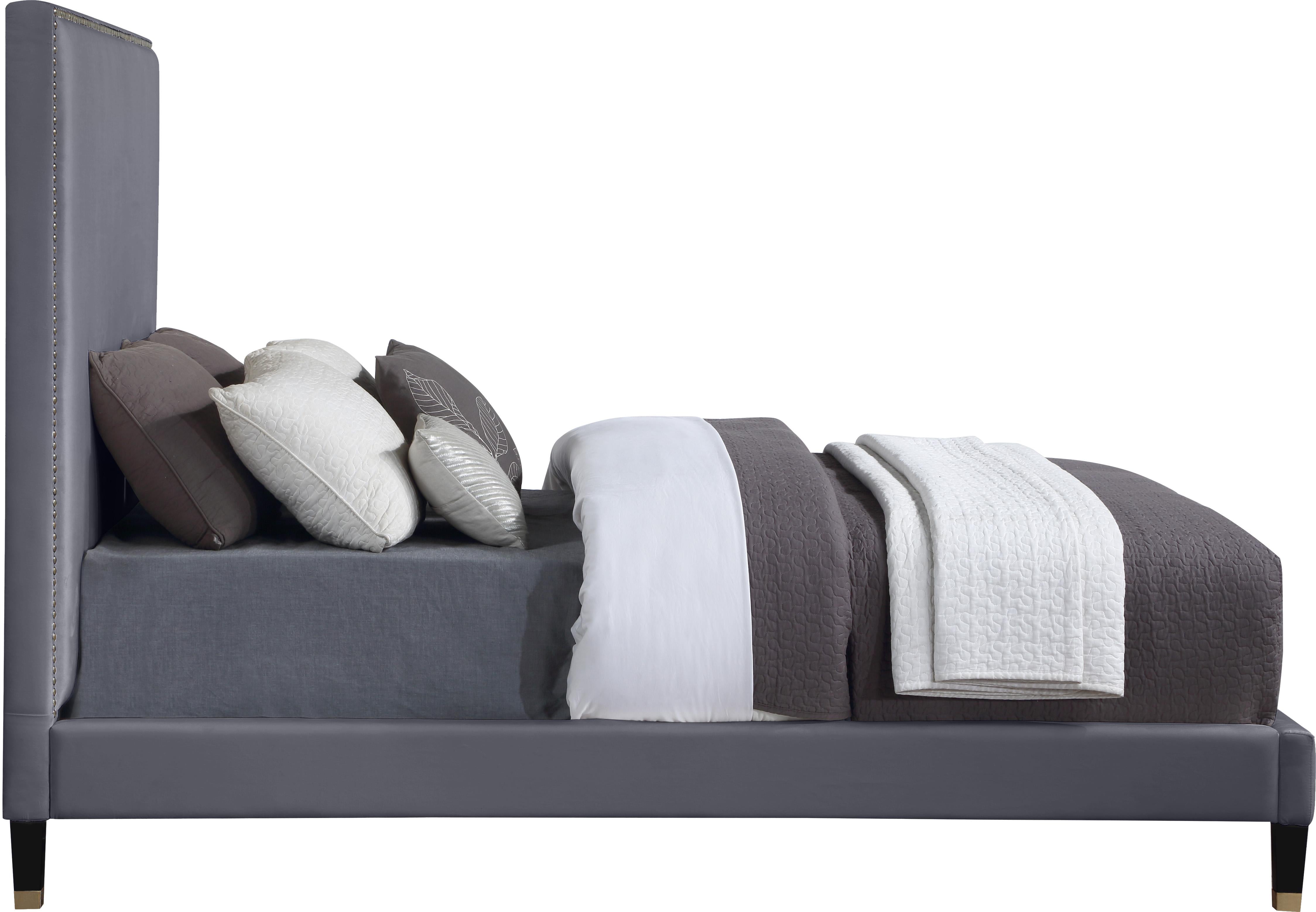 Harlie Grey Velvet Queen Bed - Luxury Home Furniture (MI)