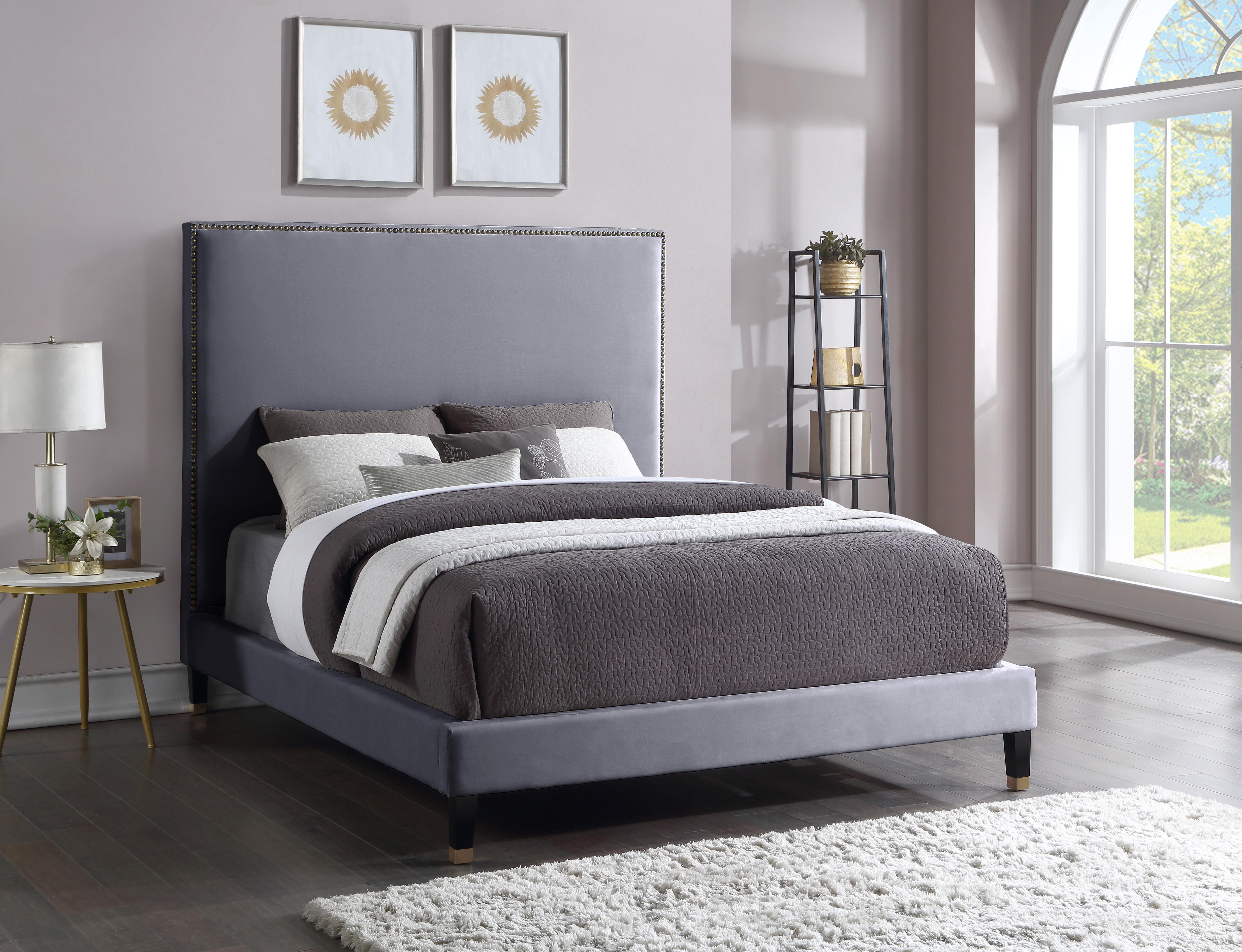 Harlie Grey Velvet Queen Bed - Luxury Home Furniture (MI)