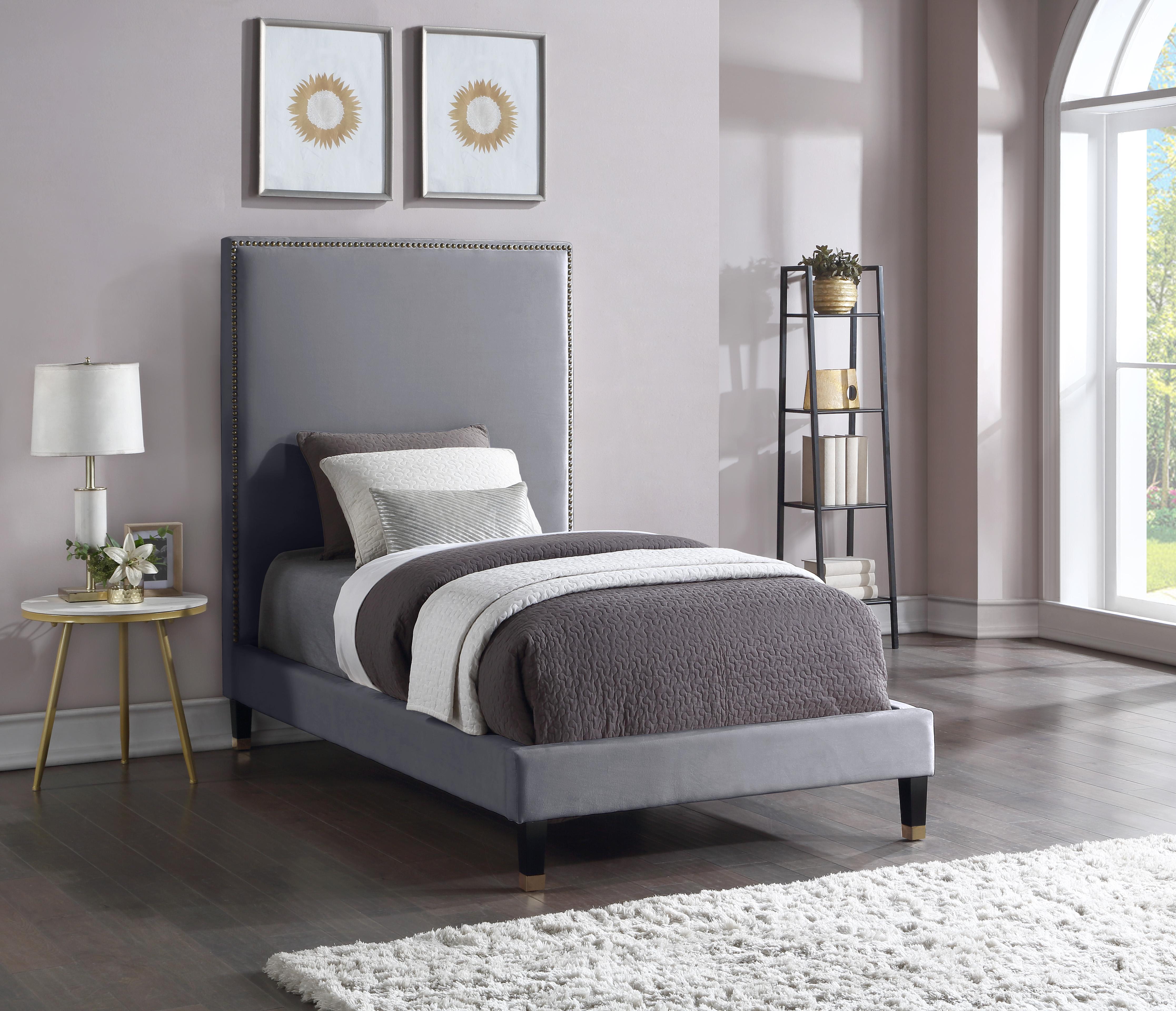Harlie Grey Velvet Twin Bed - Luxury Home Furniture (MI)
