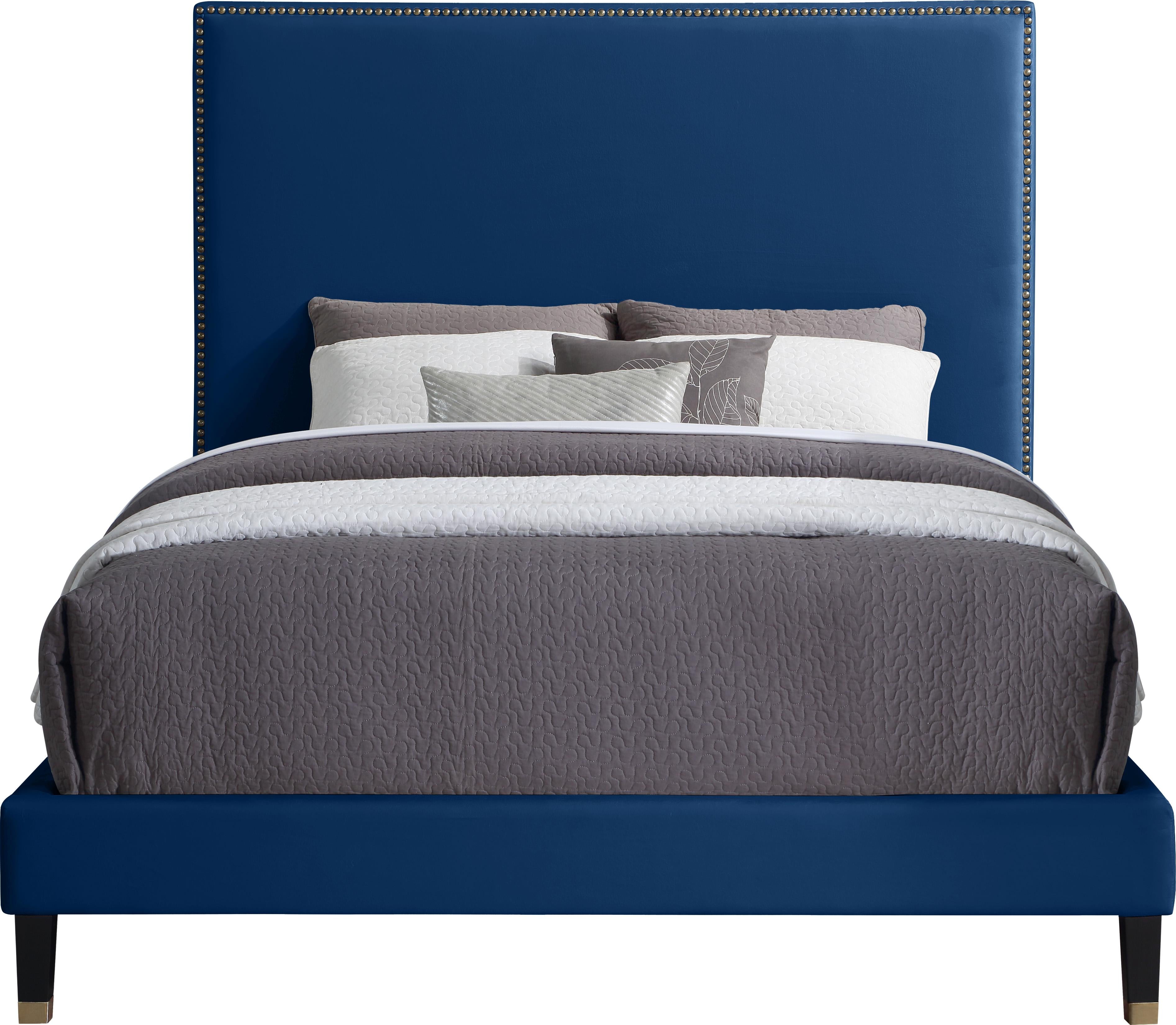 Harlie Navy Velvet Queen Bed - Luxury Home Furniture (MI)