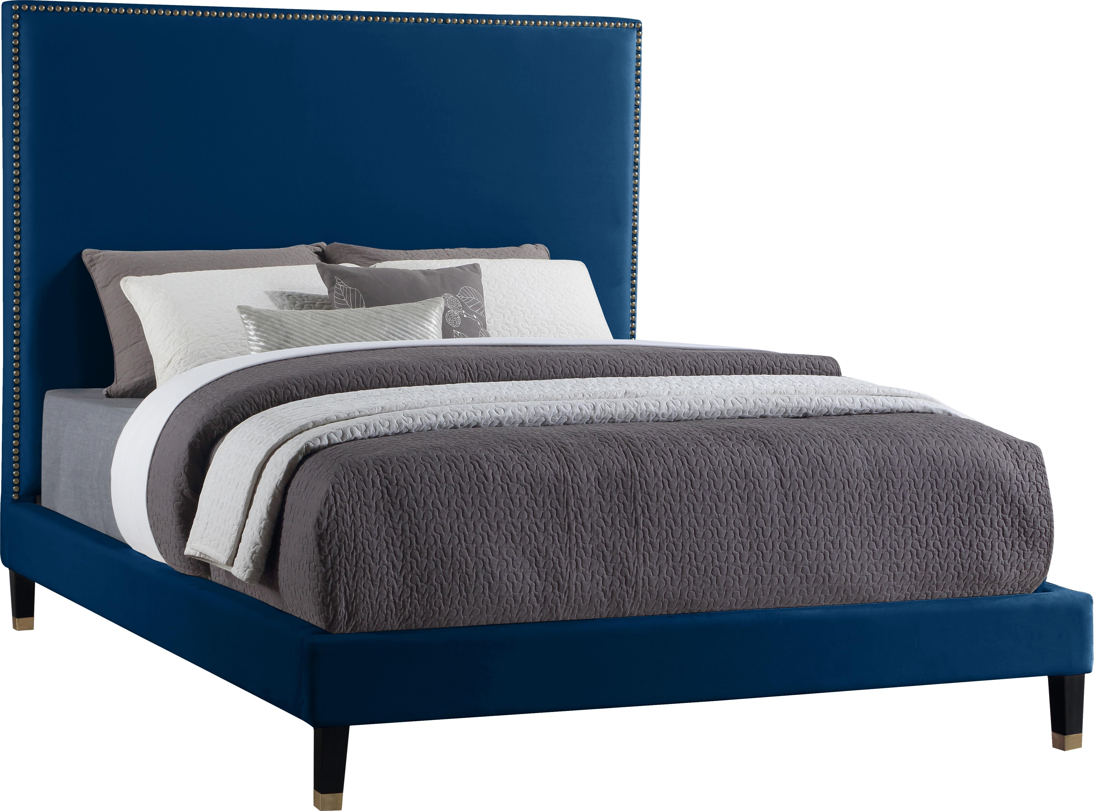 Harlie Navy Velvet Queen Bed - Luxury Home Furniture (MI)