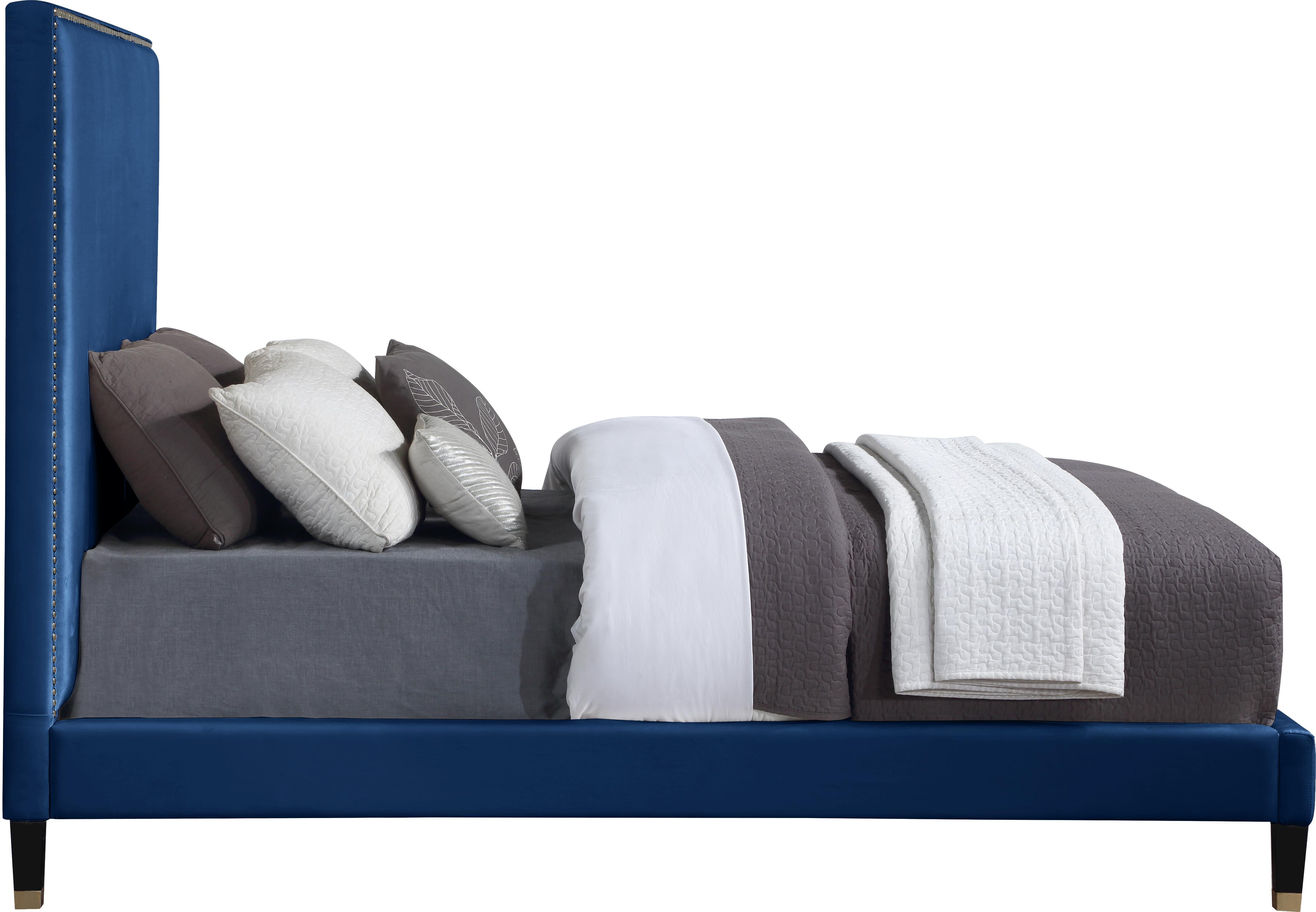 Harlie Navy Velvet Queen Bed - Luxury Home Furniture (MI)