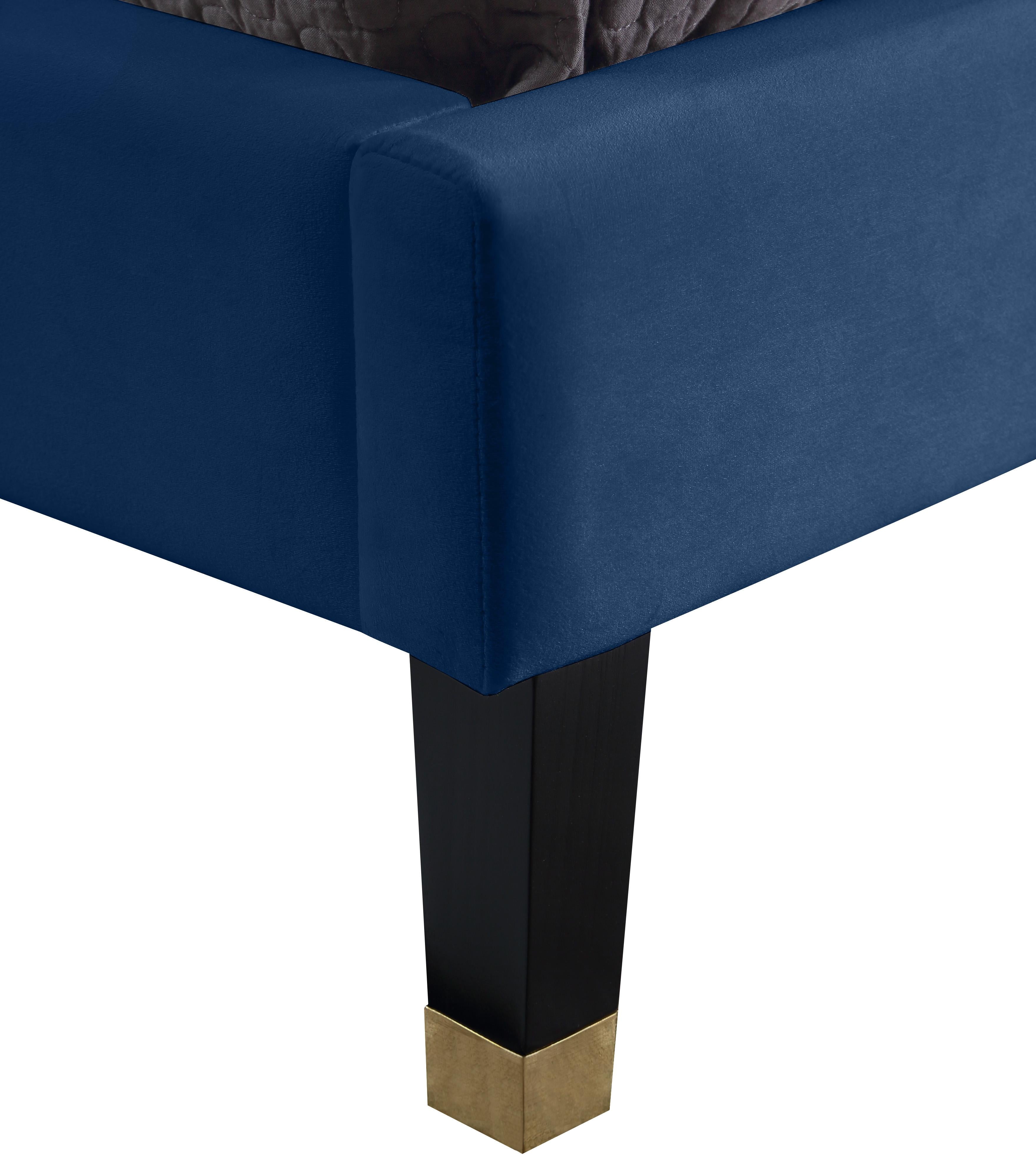 Harlie Navy Velvet Queen Bed - Luxury Home Furniture (MI)