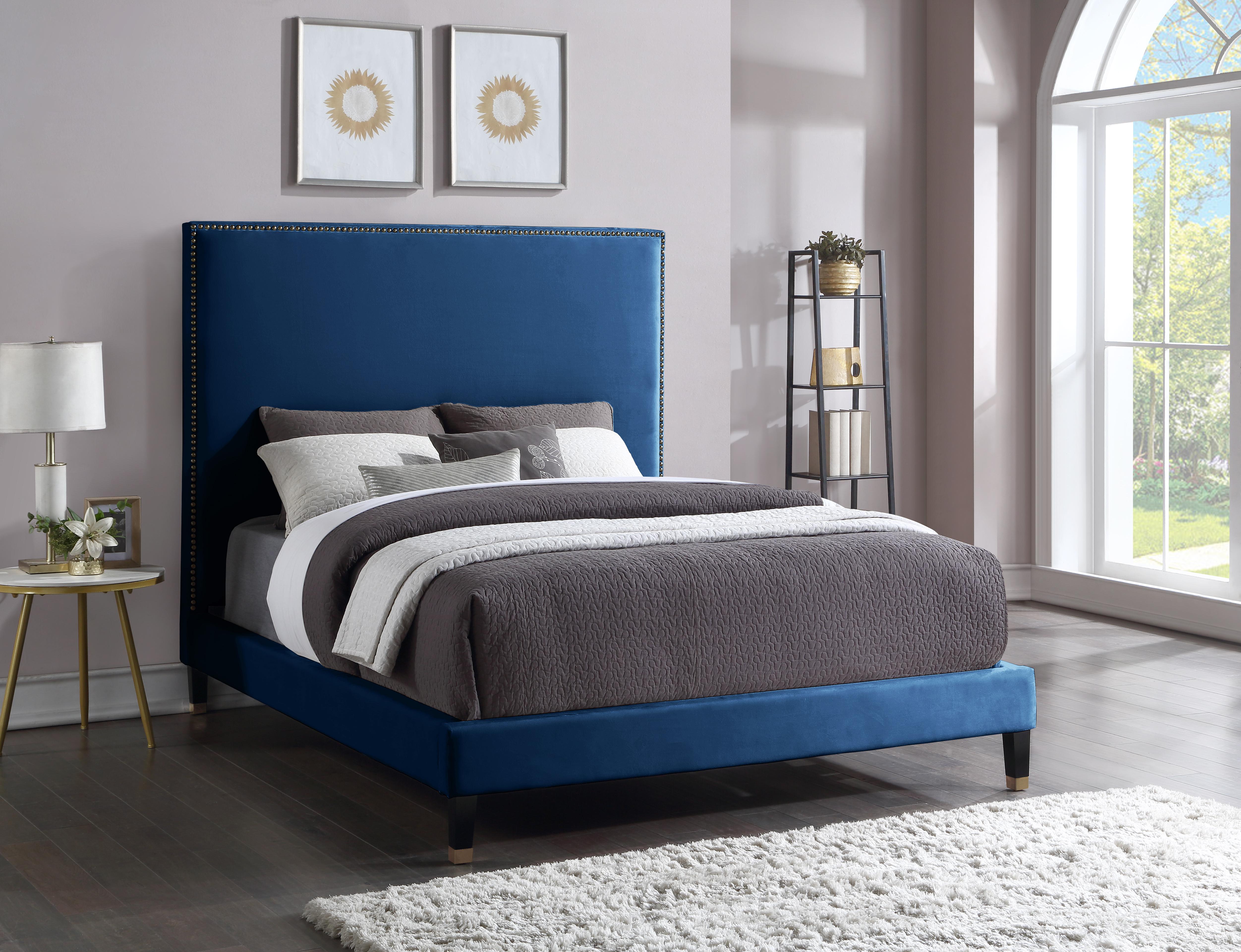 Harlie Navy Velvet Queen Bed - Luxury Home Furniture (MI)