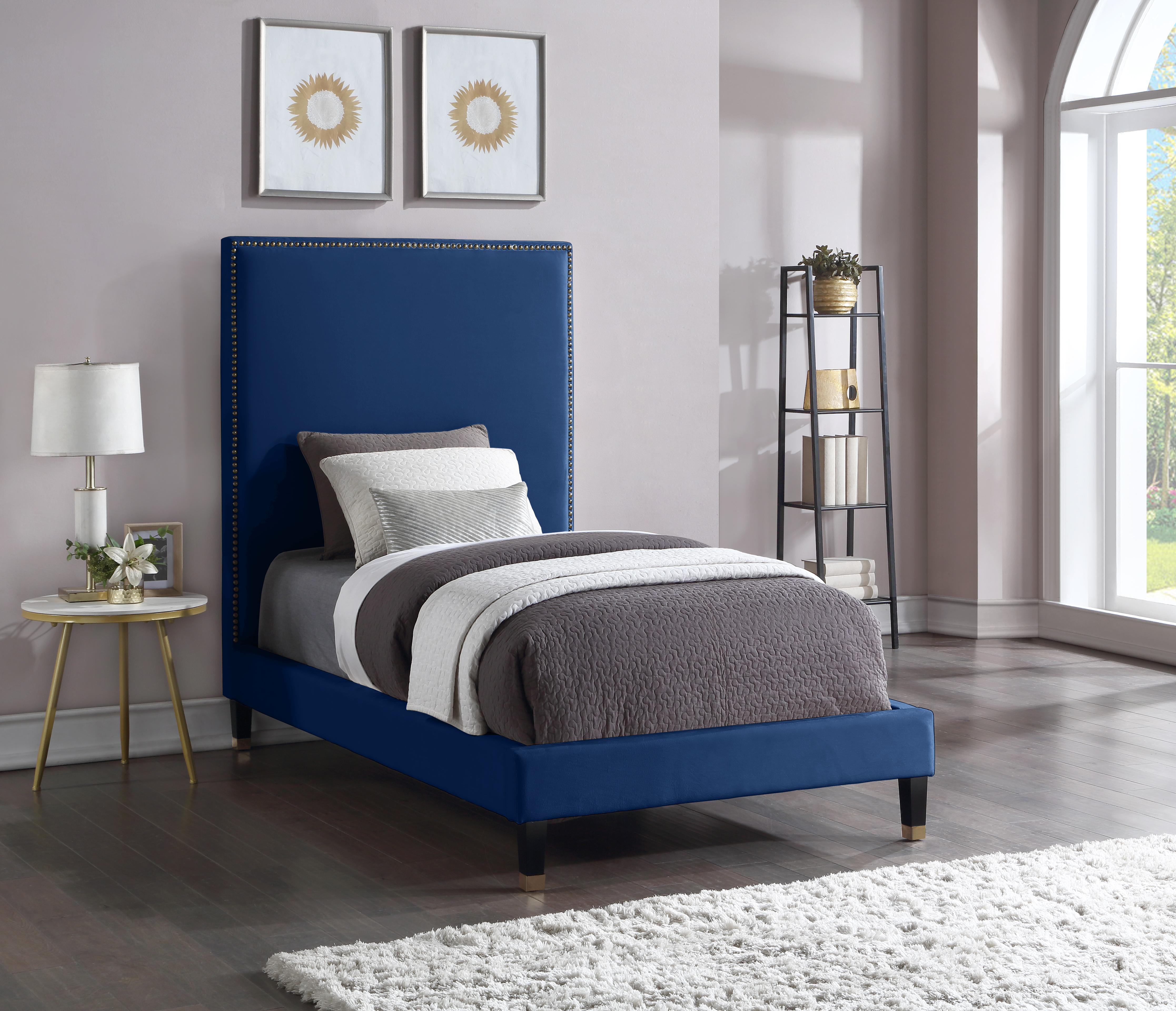 Harlie Navy Velvet Twin Bed - Luxury Home Furniture (MI)