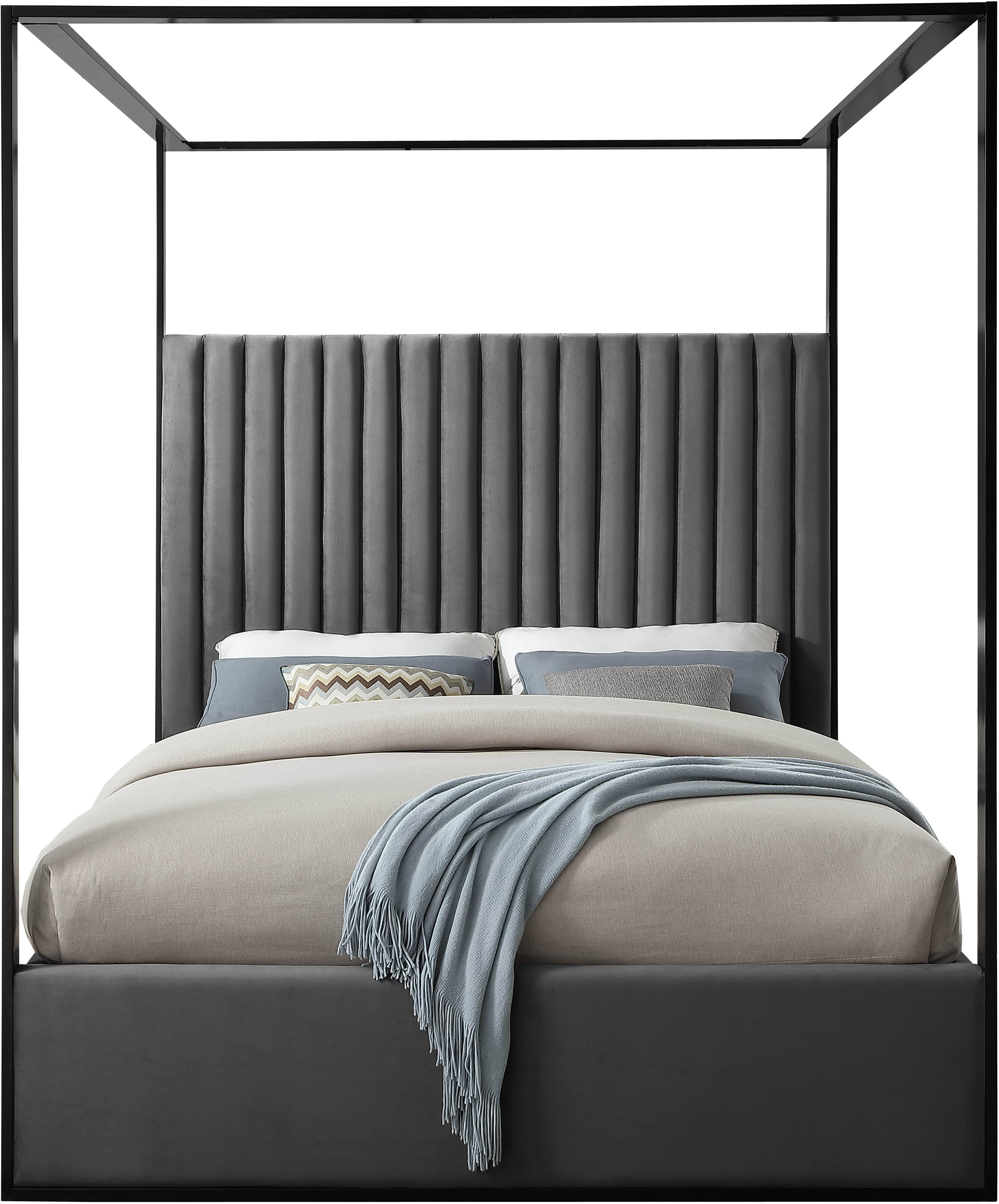 Jax Grey Velvet Queen Bed - Luxury Home Furniture (MI)