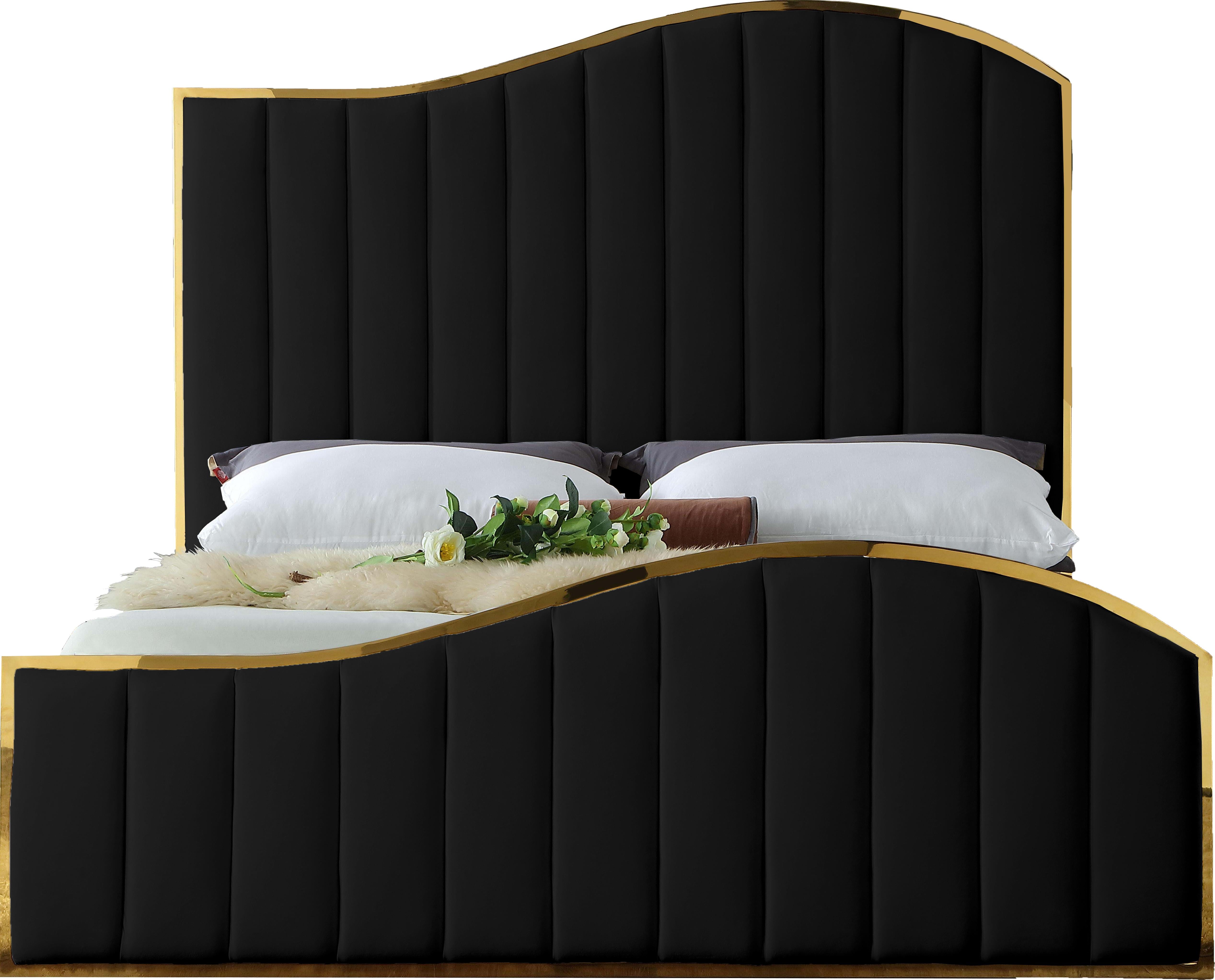 Jolie Black Velvet Queen Bed (3 Boxes) - Luxury Home Furniture (MI)