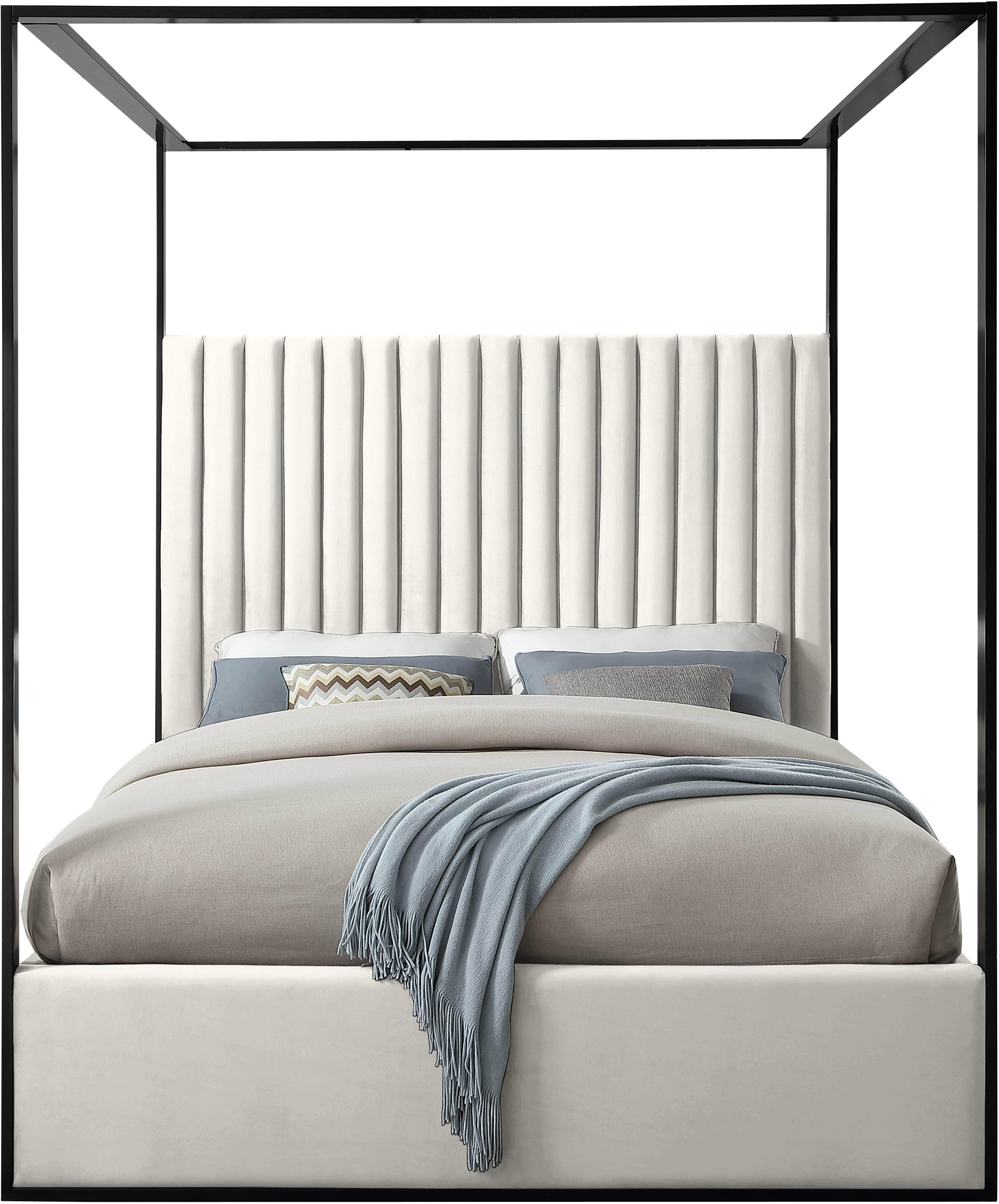 Jax Cream Velvet Queen Bed - Luxury Home Furniture (MI)