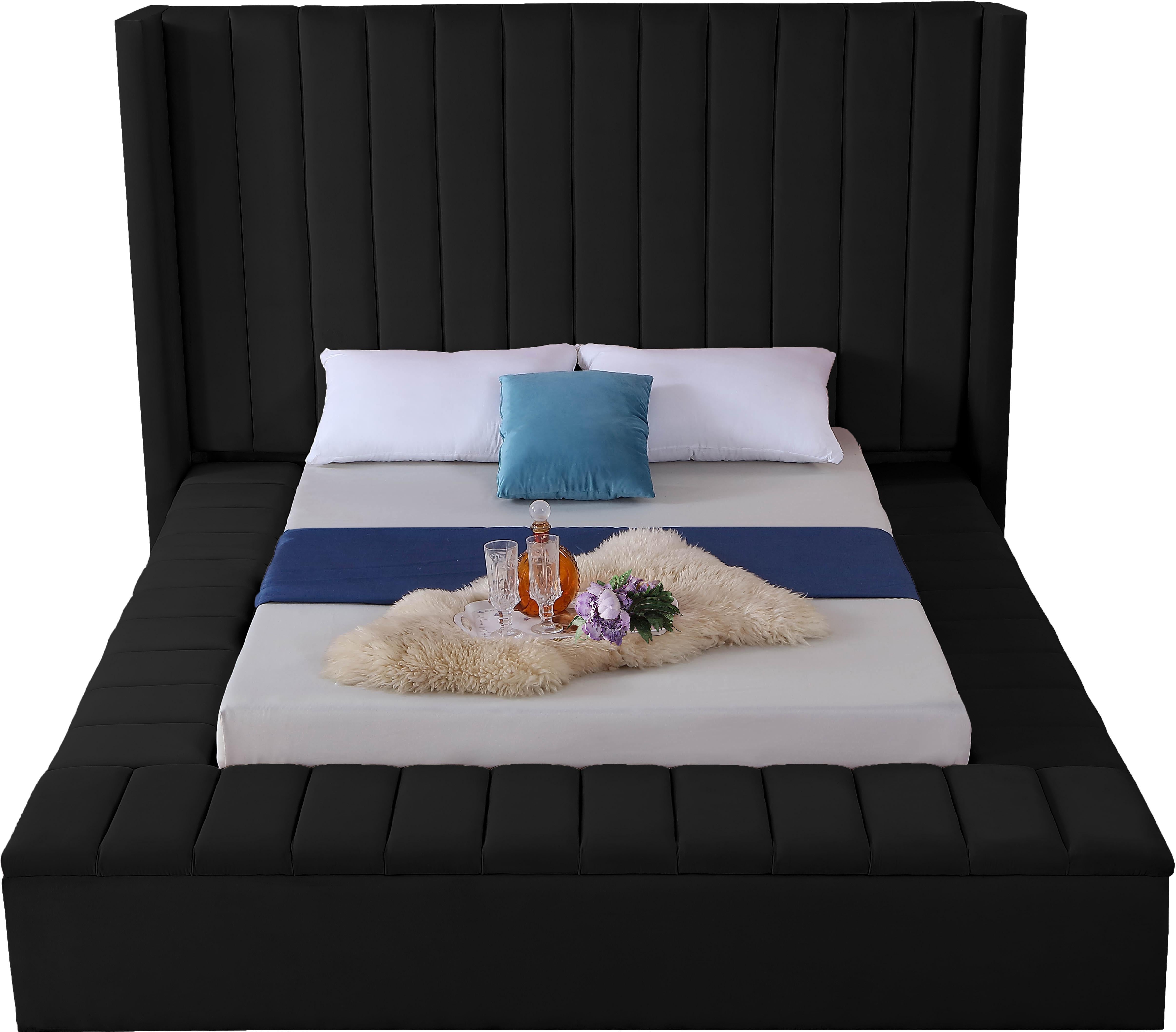 Kiki Black Velvet Queen Bed (3 Boxes) - Luxury Home Furniture (MI)