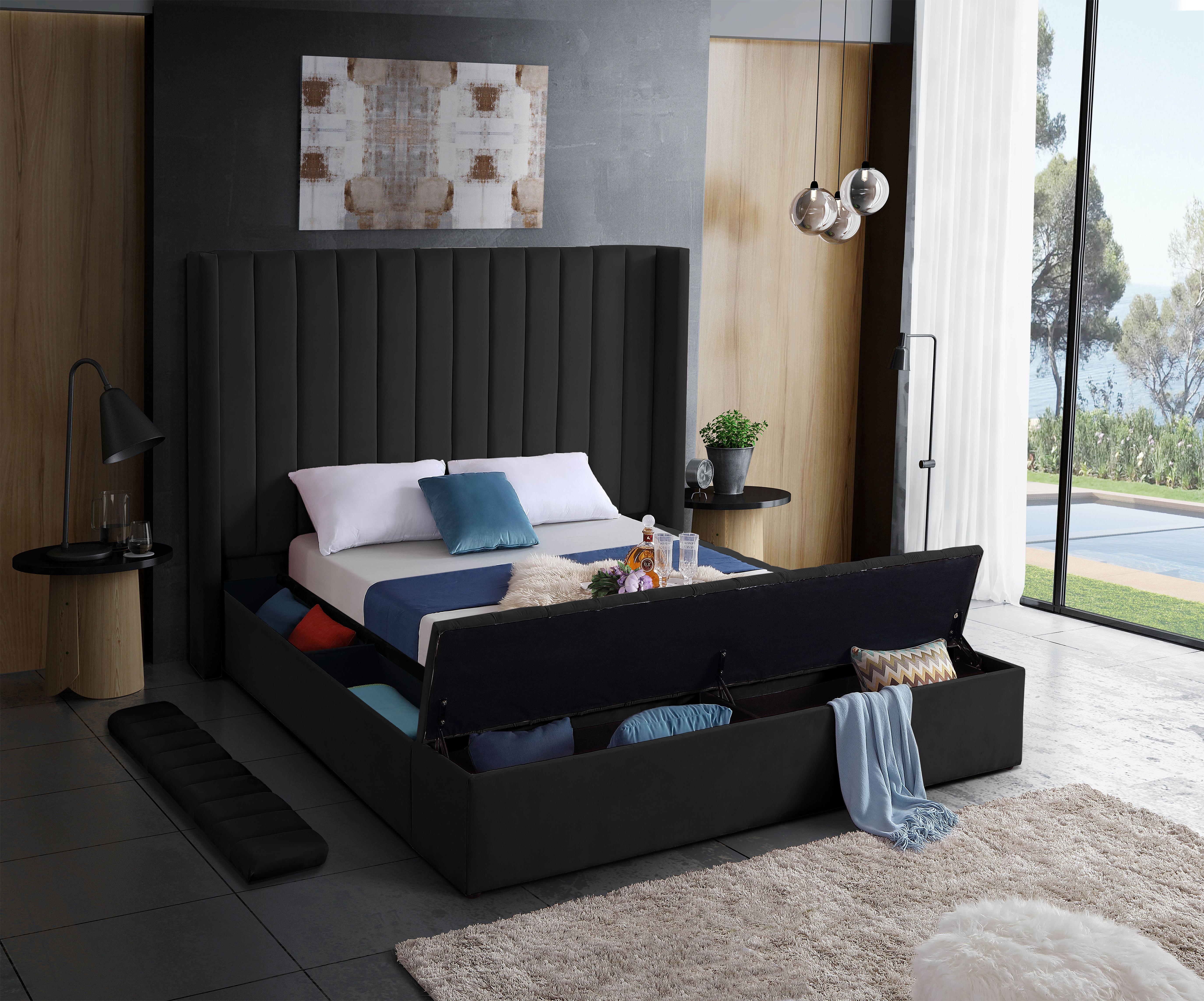 Kiki Black Velvet Queen Bed (3 Boxes) - Luxury Home Furniture (MI)