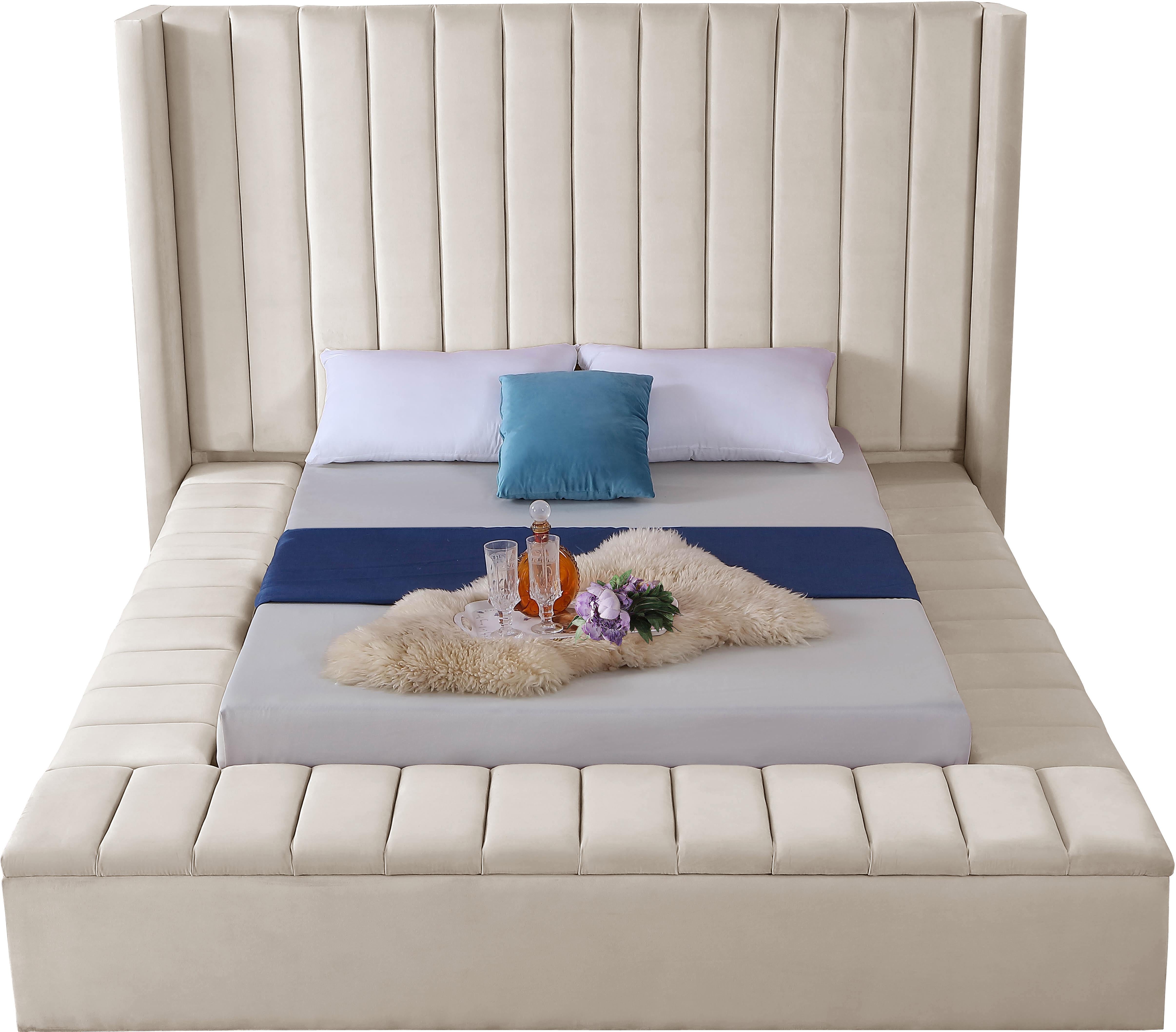 Kiki Cream Velvet King Bed (3 Boxes) - Luxury Home Furniture (MI)