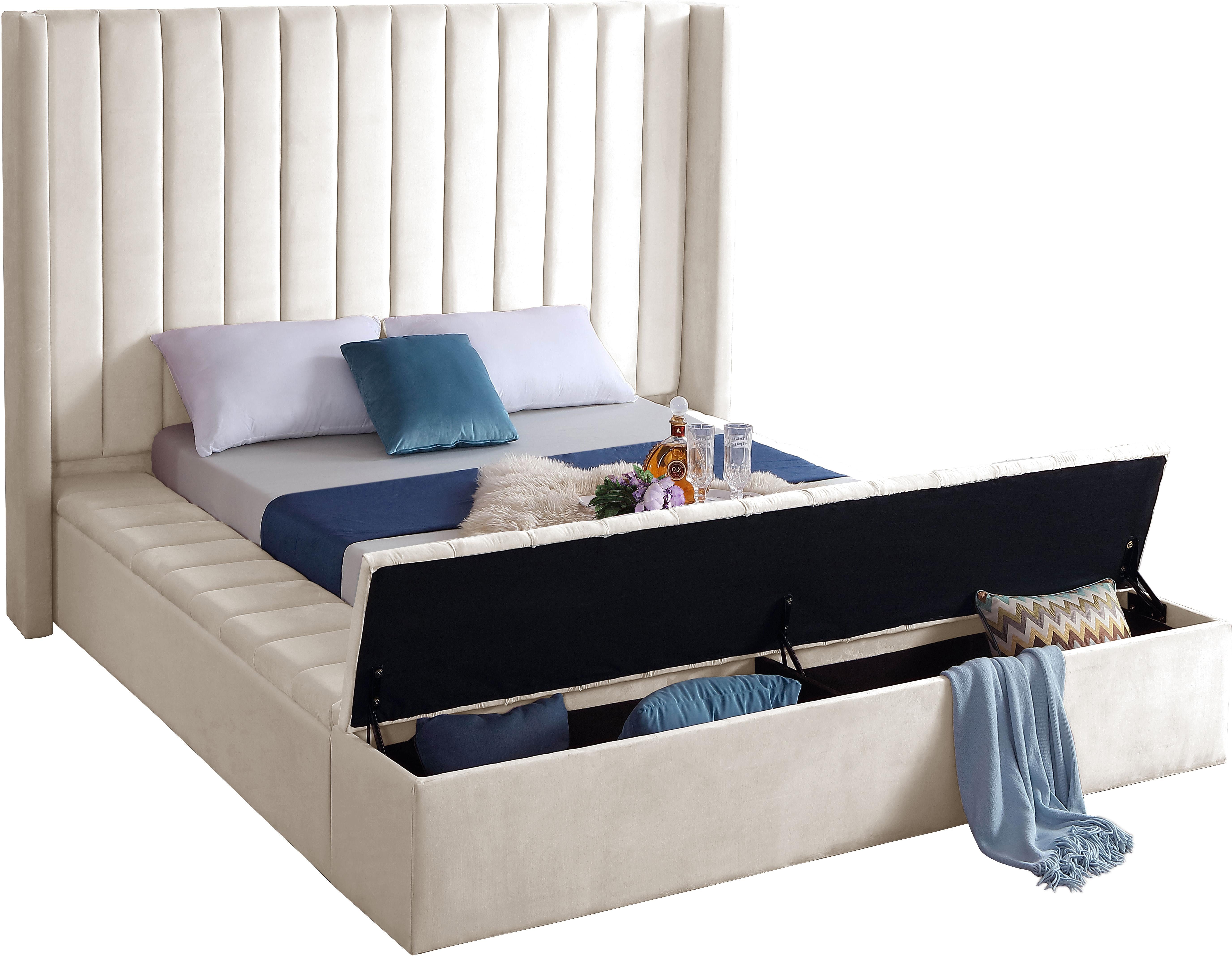 Kiki Cream Velvet Full Bed (3 Boxes) - Luxury Home Furniture (MI)
