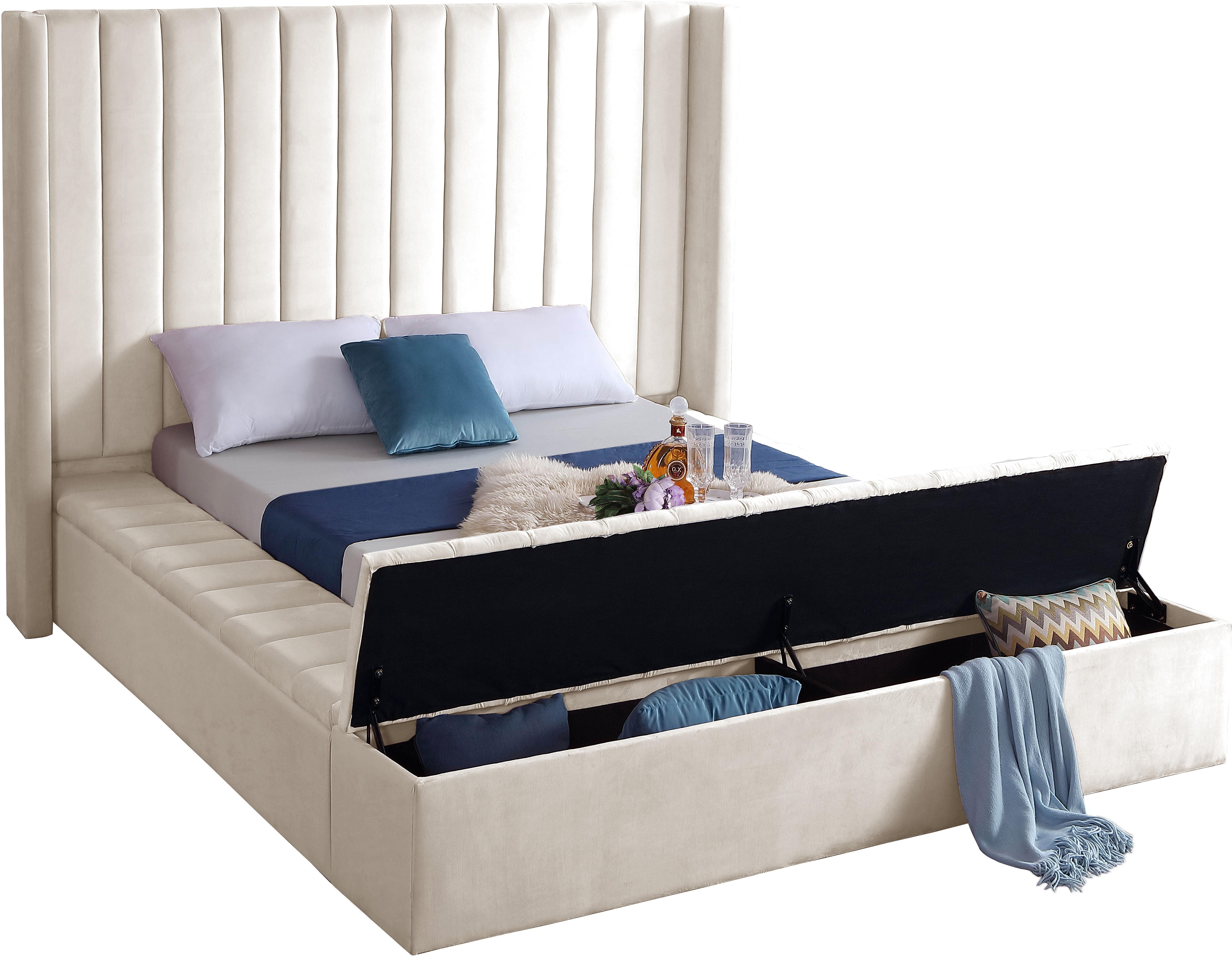 Kiki Cream Velvet King Bed (3 Boxes) - Luxury Home Furniture (MI)