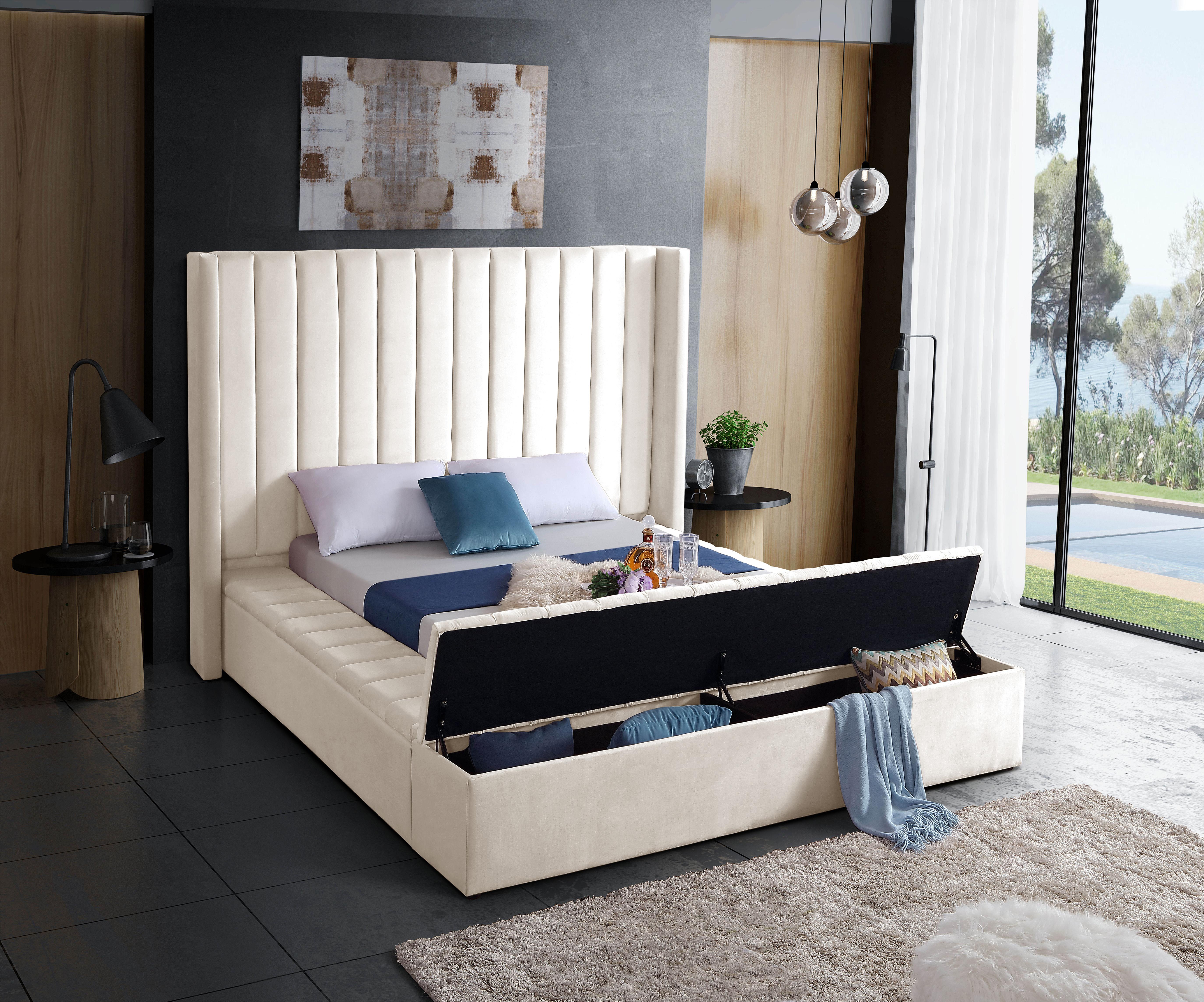 Kiki Cream Velvet King Bed (3 Boxes) - Luxury Home Furniture (MI)