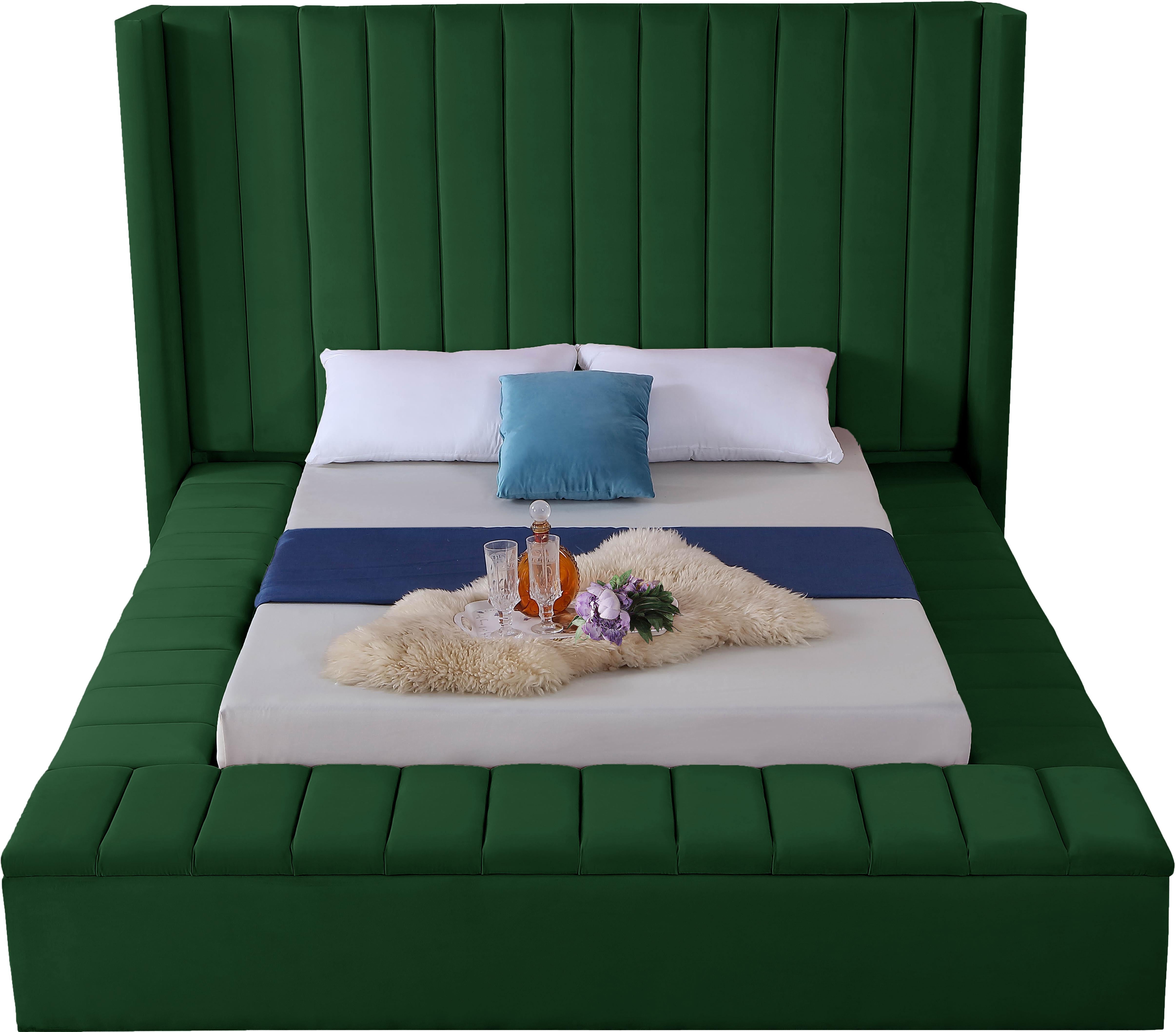 Kiki Green Velvet Queen Bed (3 Boxes) - Luxury Home Furniture (MI)