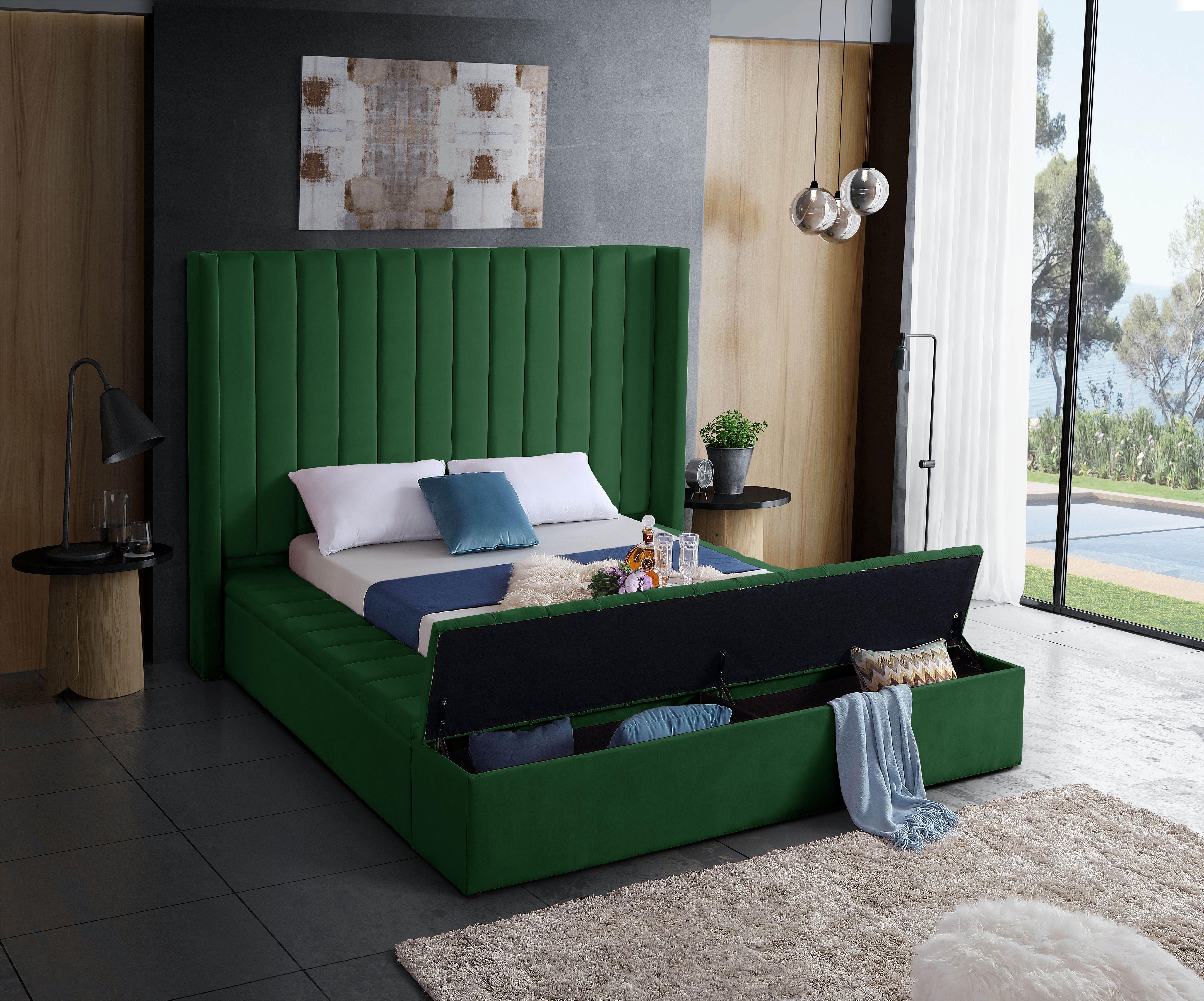 Kiki Green Velvet Queen Bed (3 Boxes) - Luxury Home Furniture (MI)