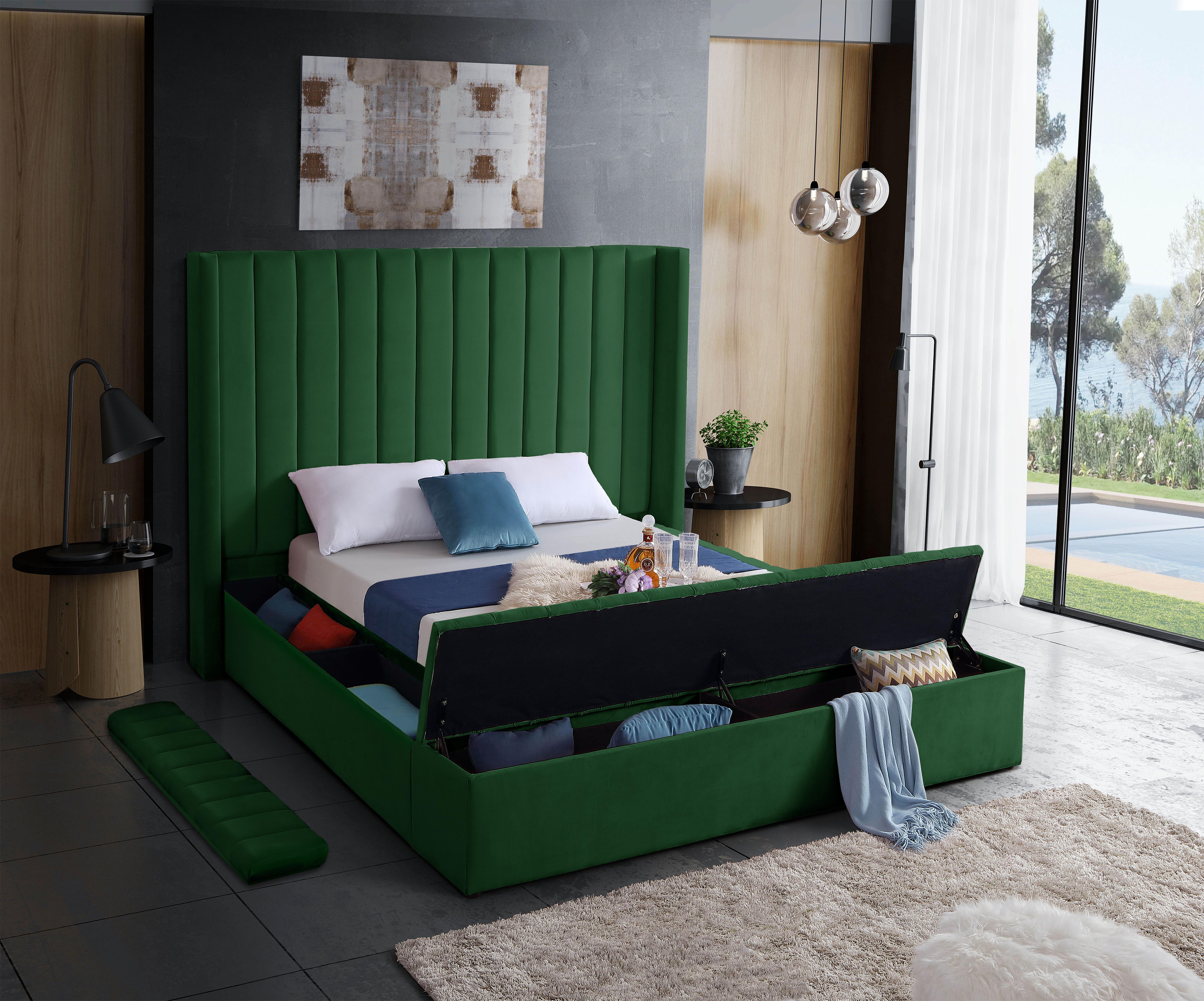 Kiki Green Velvet Queen Bed (3 Boxes) - Luxury Home Furniture (MI)
