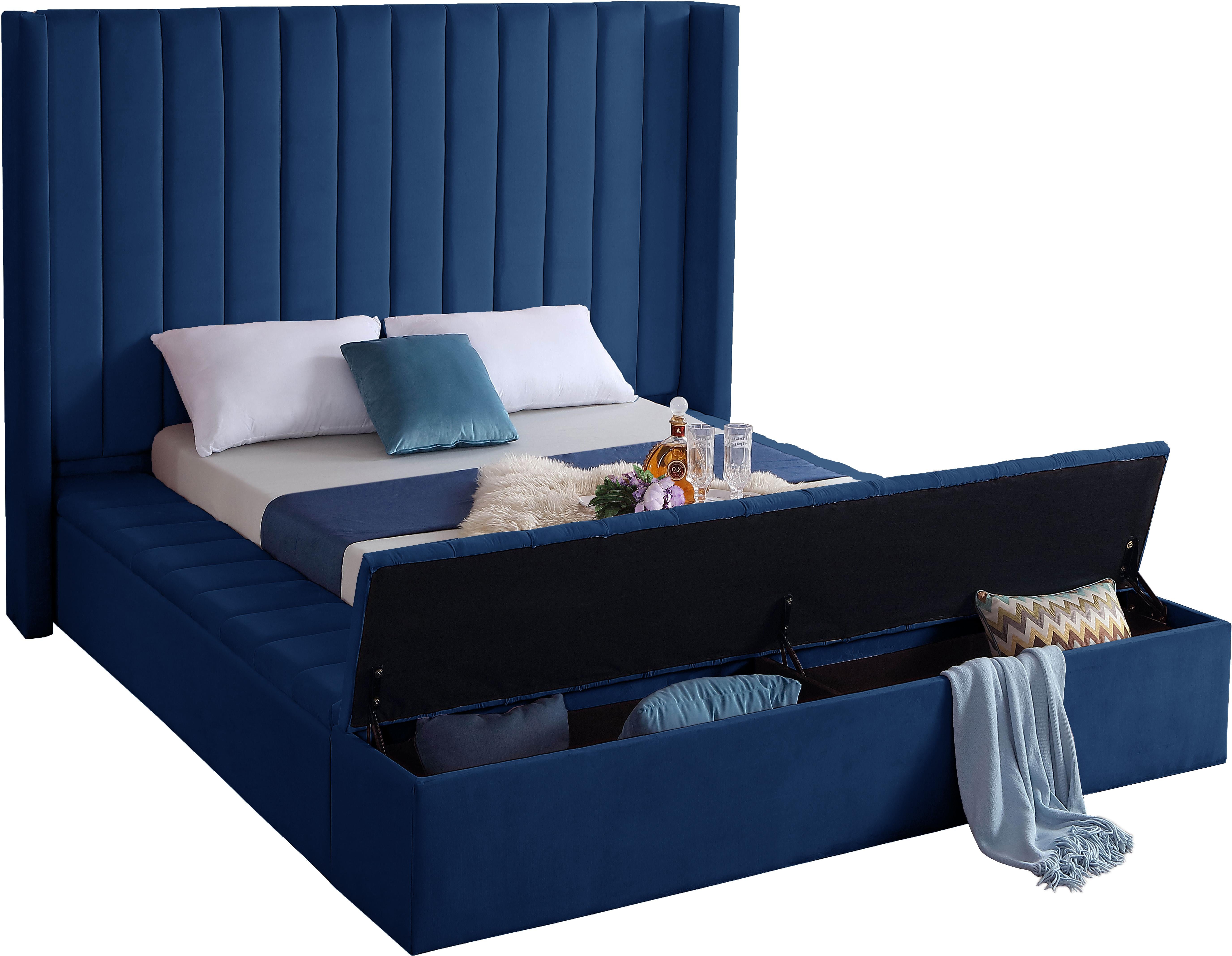 Kiki Navy Velvet King Bed (3 Boxes) - Luxury Home Furniture (MI)