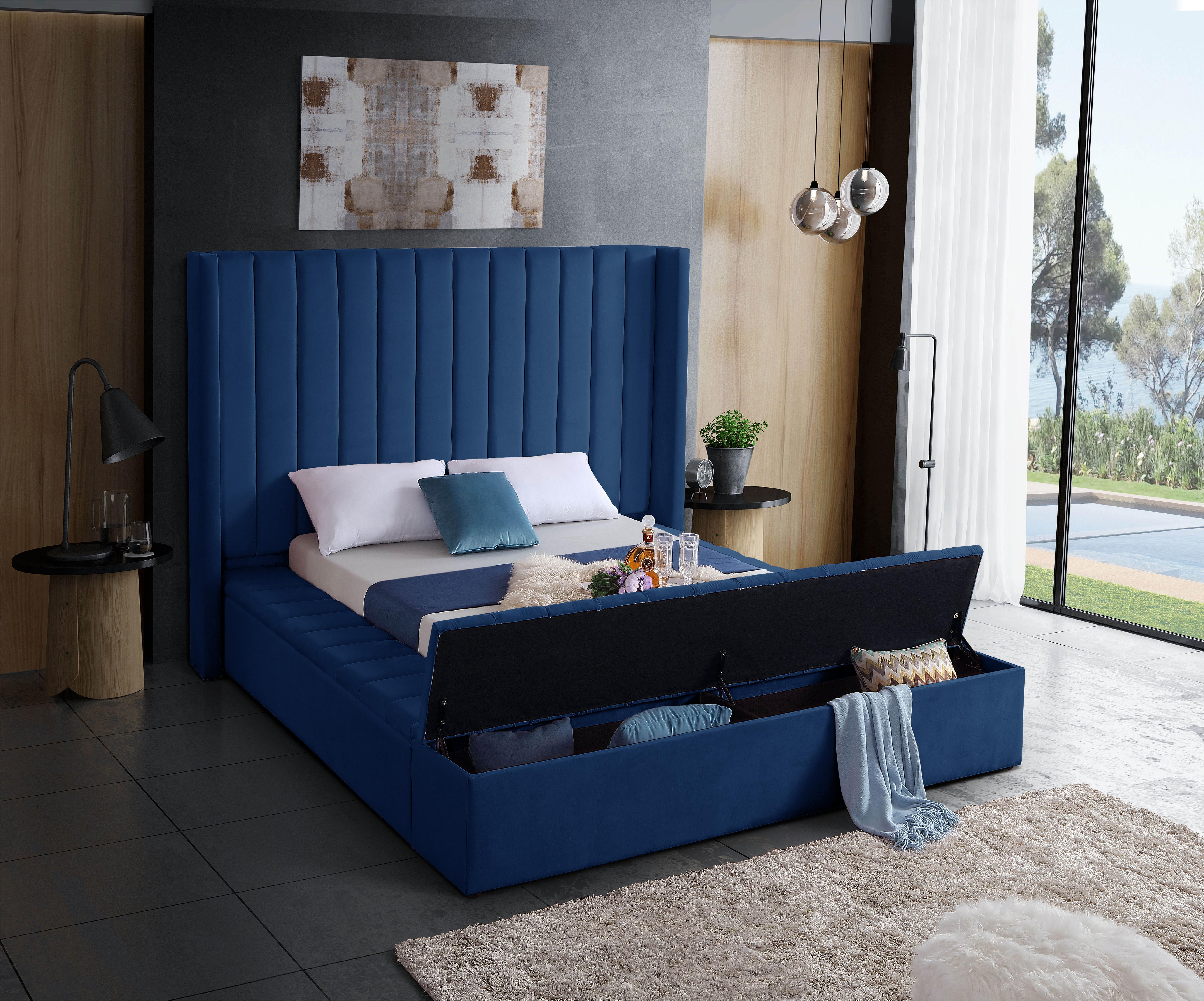 Kiki Navy Velvet King Bed (3 Boxes) - Luxury Home Furniture (MI)