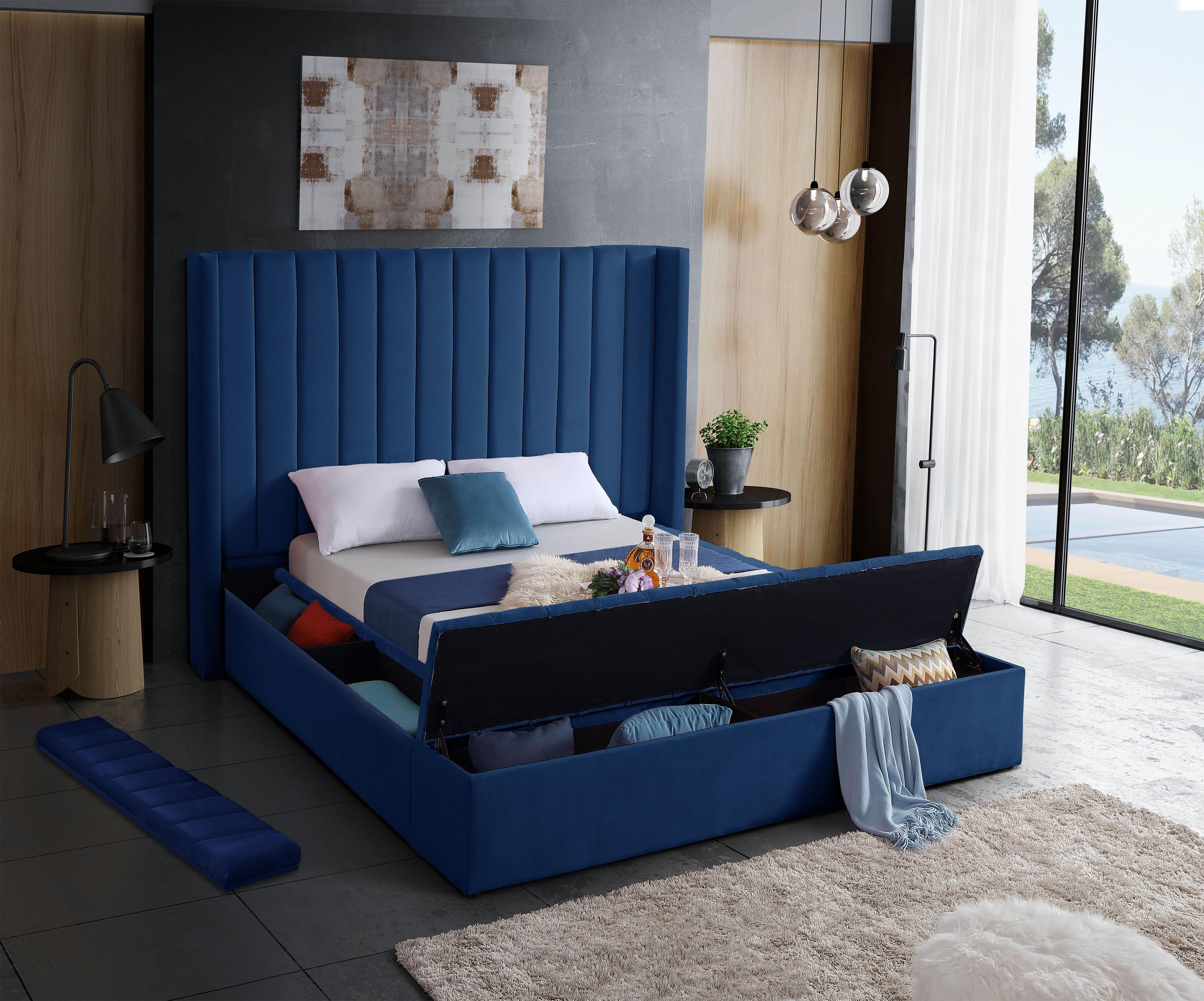 Kiki Navy Velvet King Bed (3 Boxes) - Luxury Home Furniture (MI)