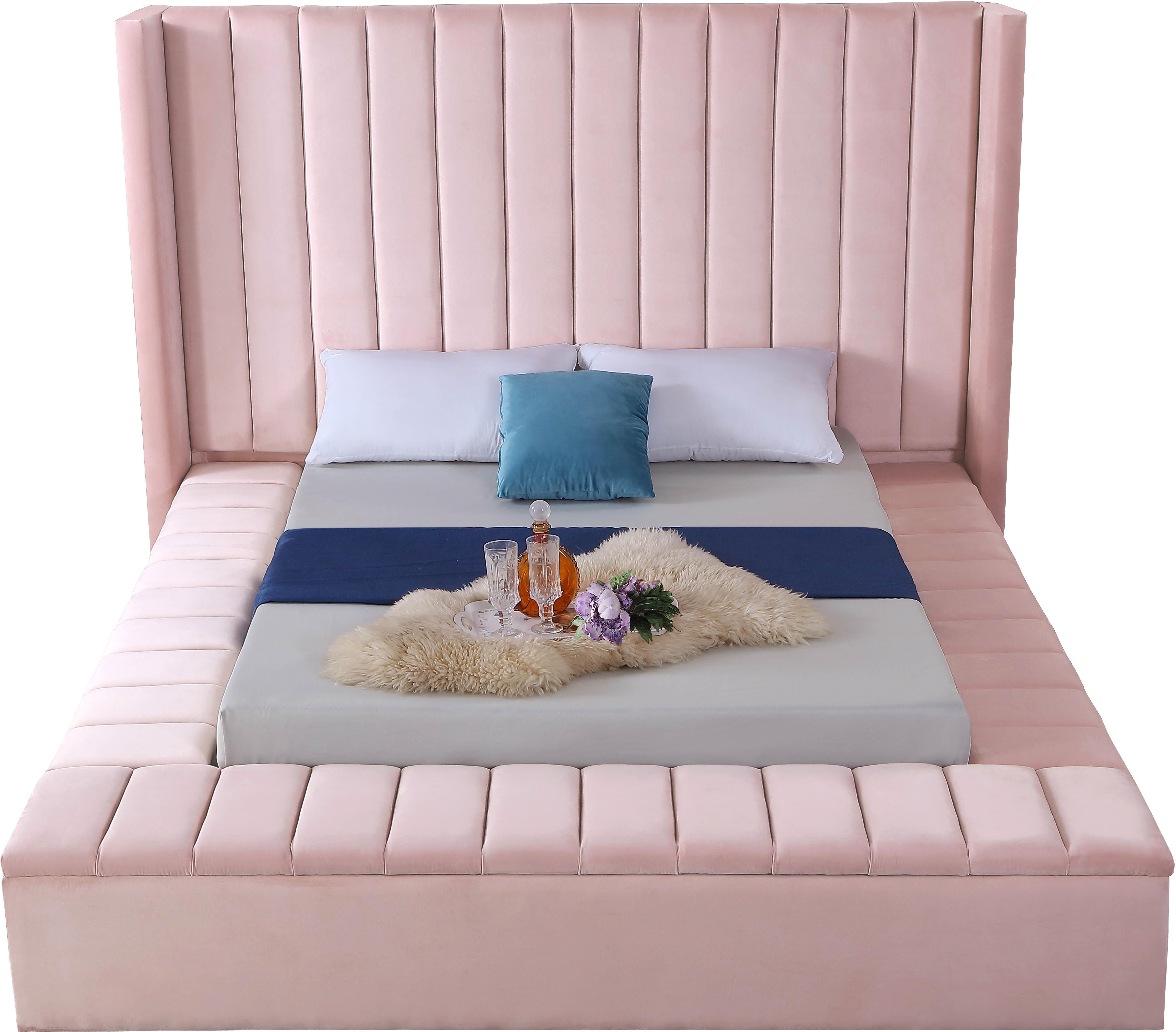 Kiki Pink Velvet Queen Bed (3 Boxes) - Luxury Home Furniture (MI)