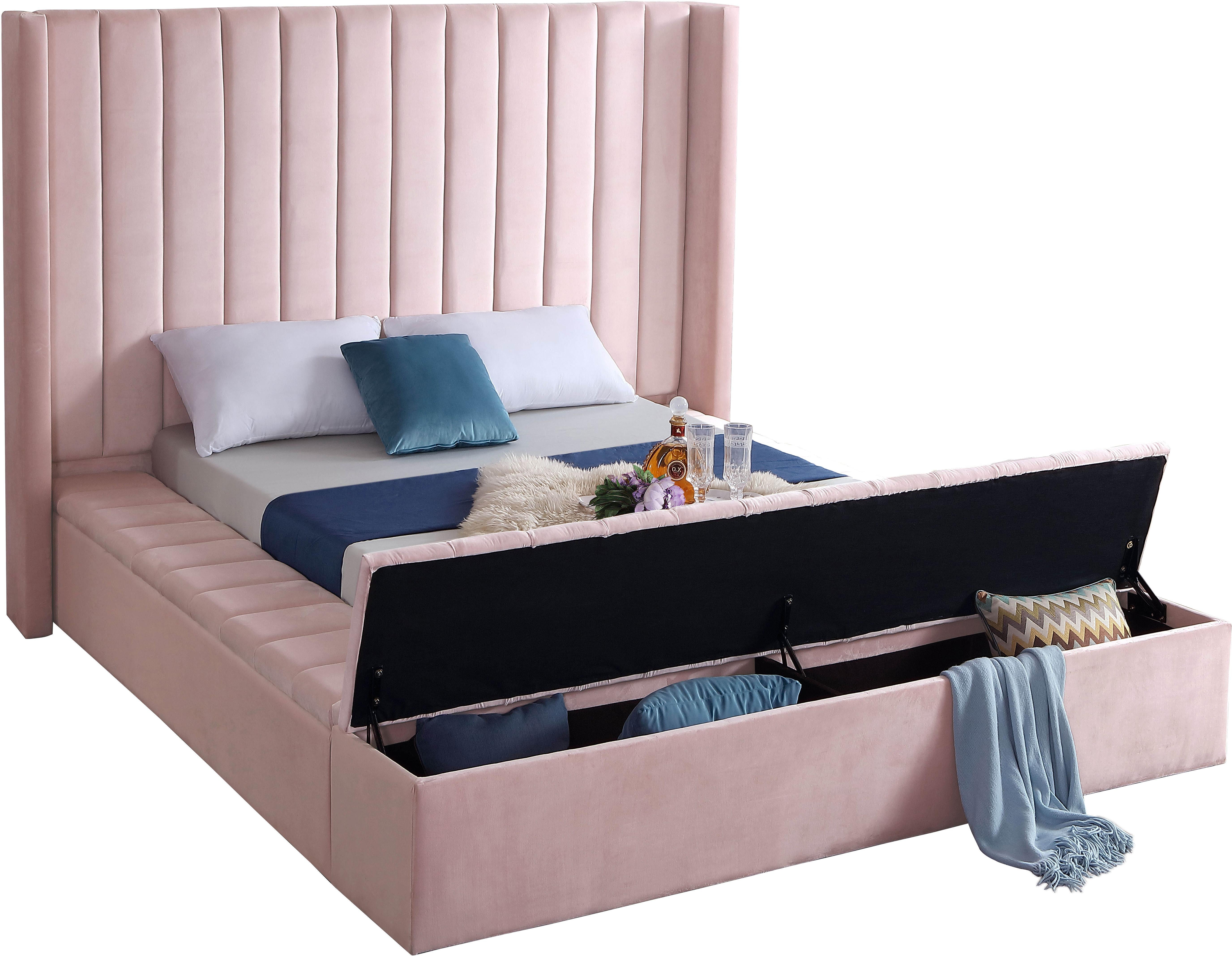Kiki Pink Velvet Queen Bed (3 Boxes)