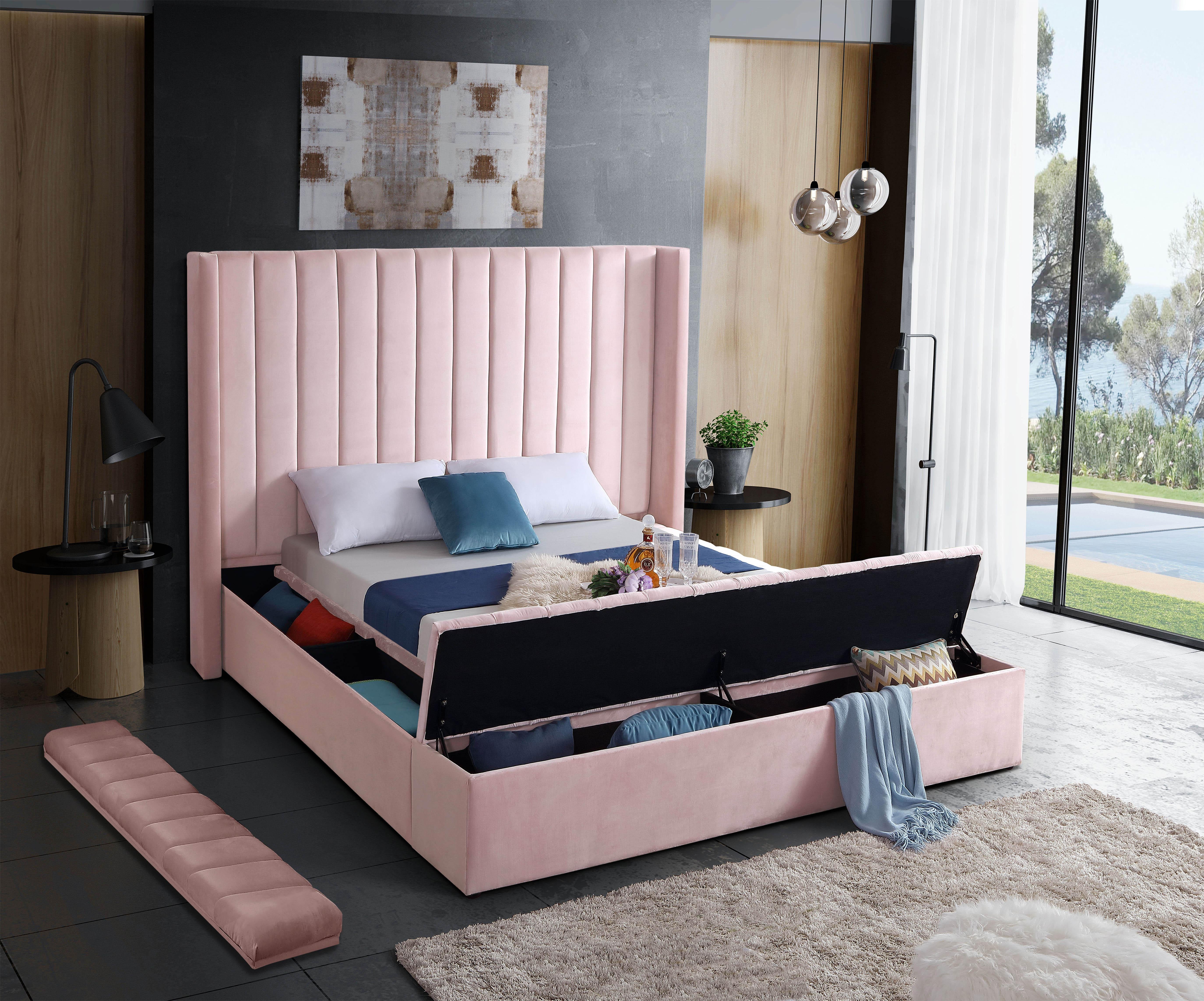 Kiki Pink Velvet Queen Bed (3 Boxes) - Luxury Home Furniture (MI)