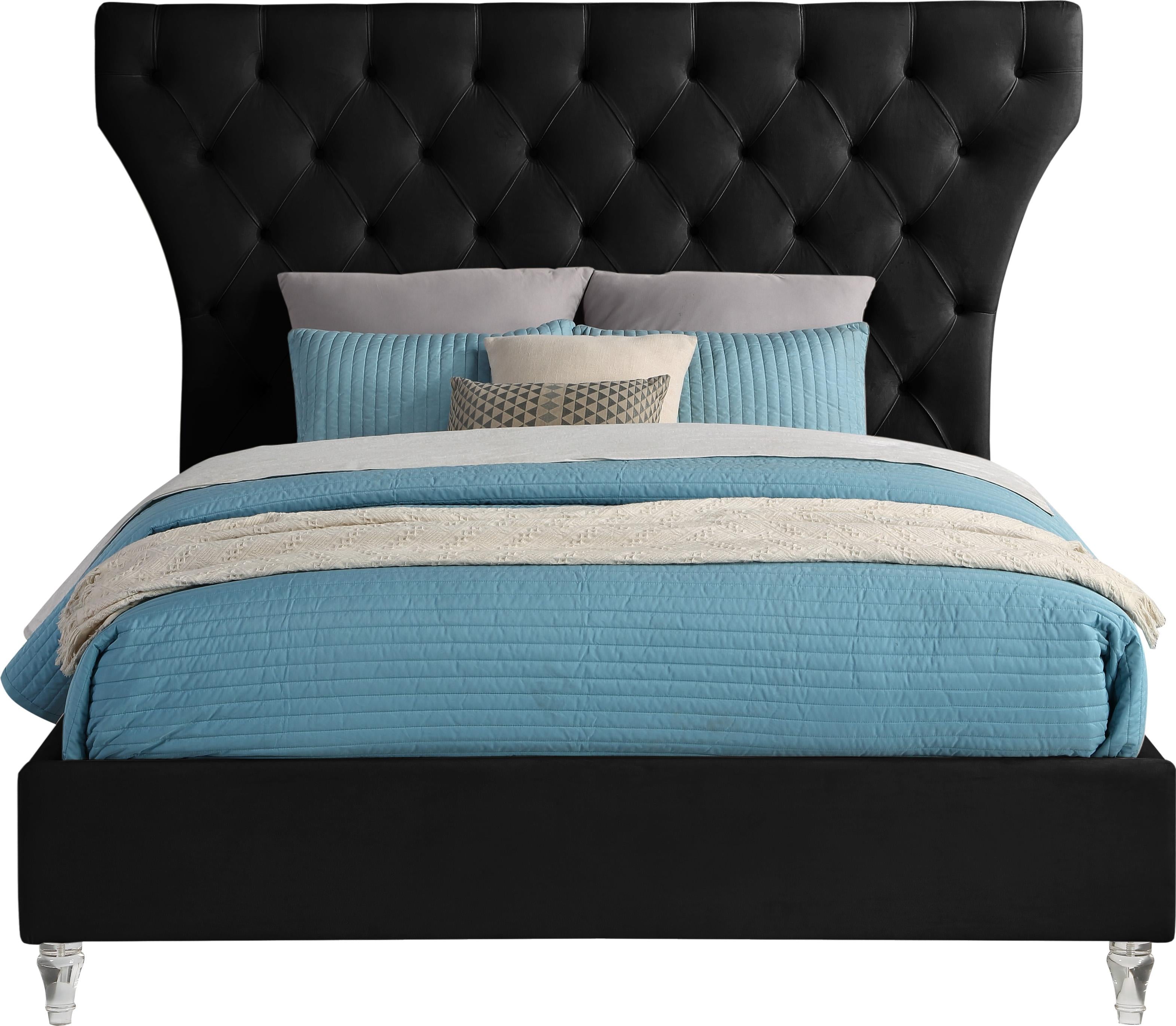 Kira Black Velvet Queen Bed