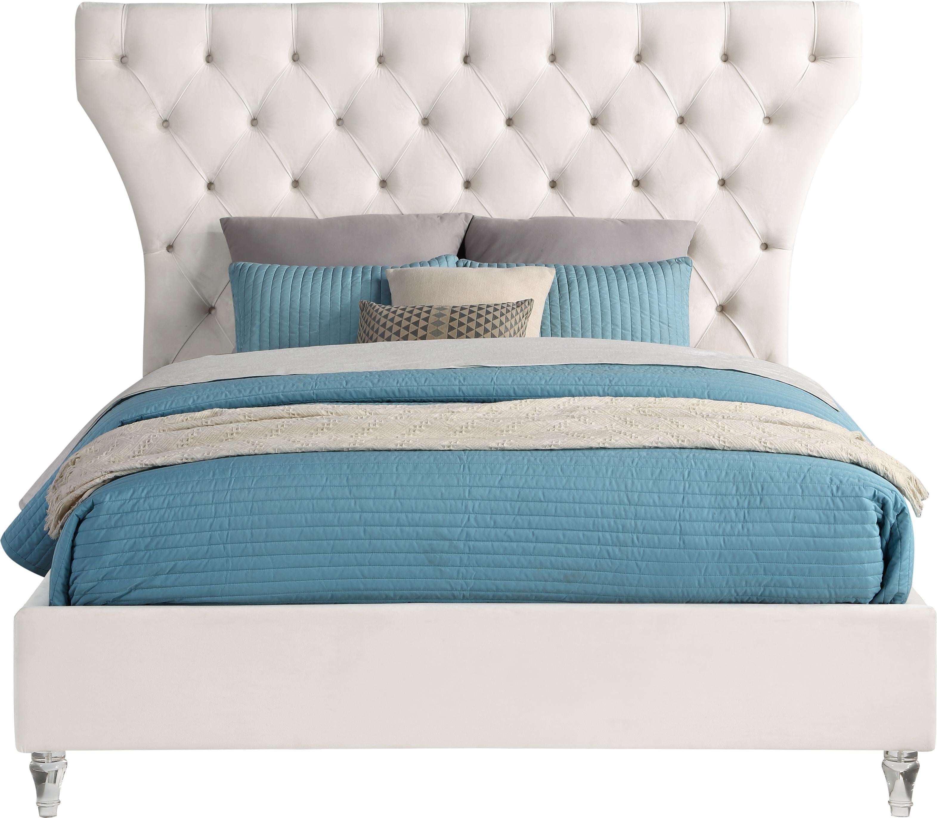 Kira Cream Velvet Queen Bed - Luxury Home Furniture (MI)