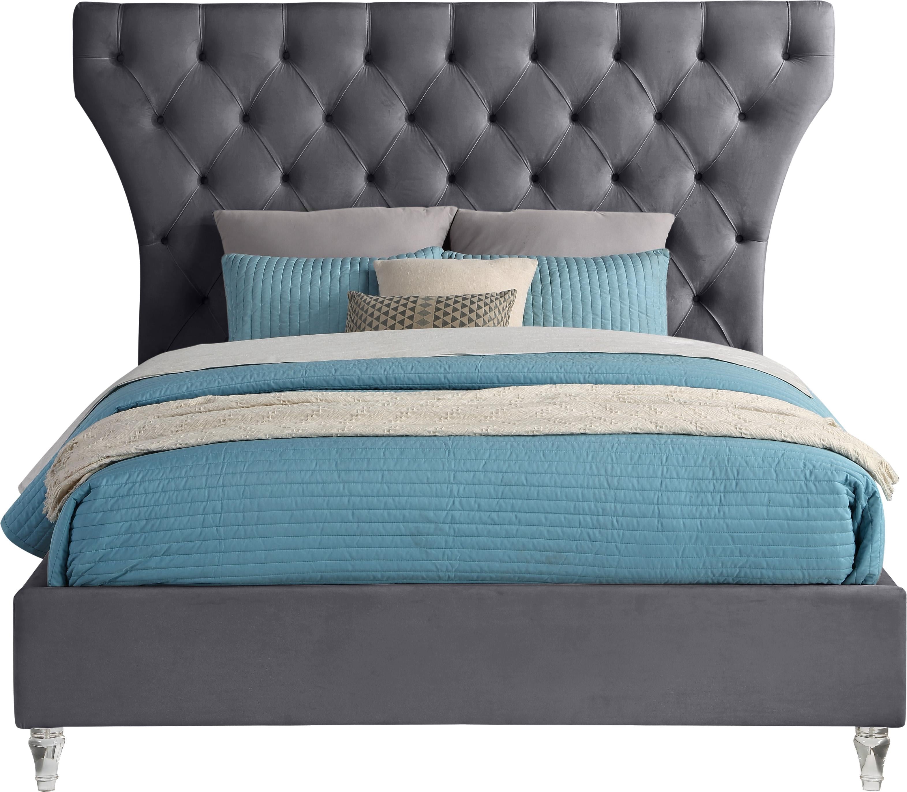 Kira Grey Velvet Queen Bed - Luxury Home Furniture (MI)