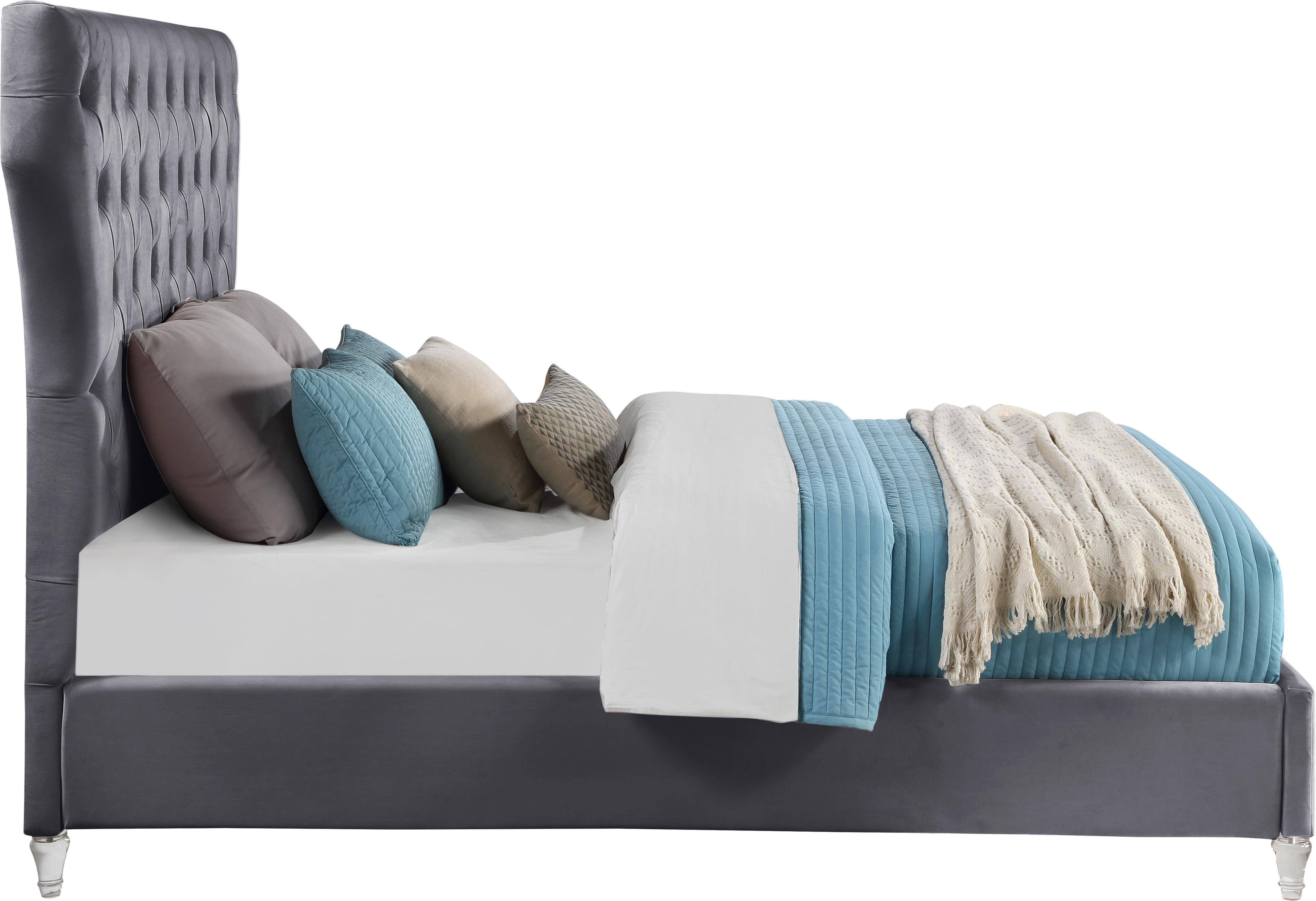 Kira Grey Velvet Queen Bed