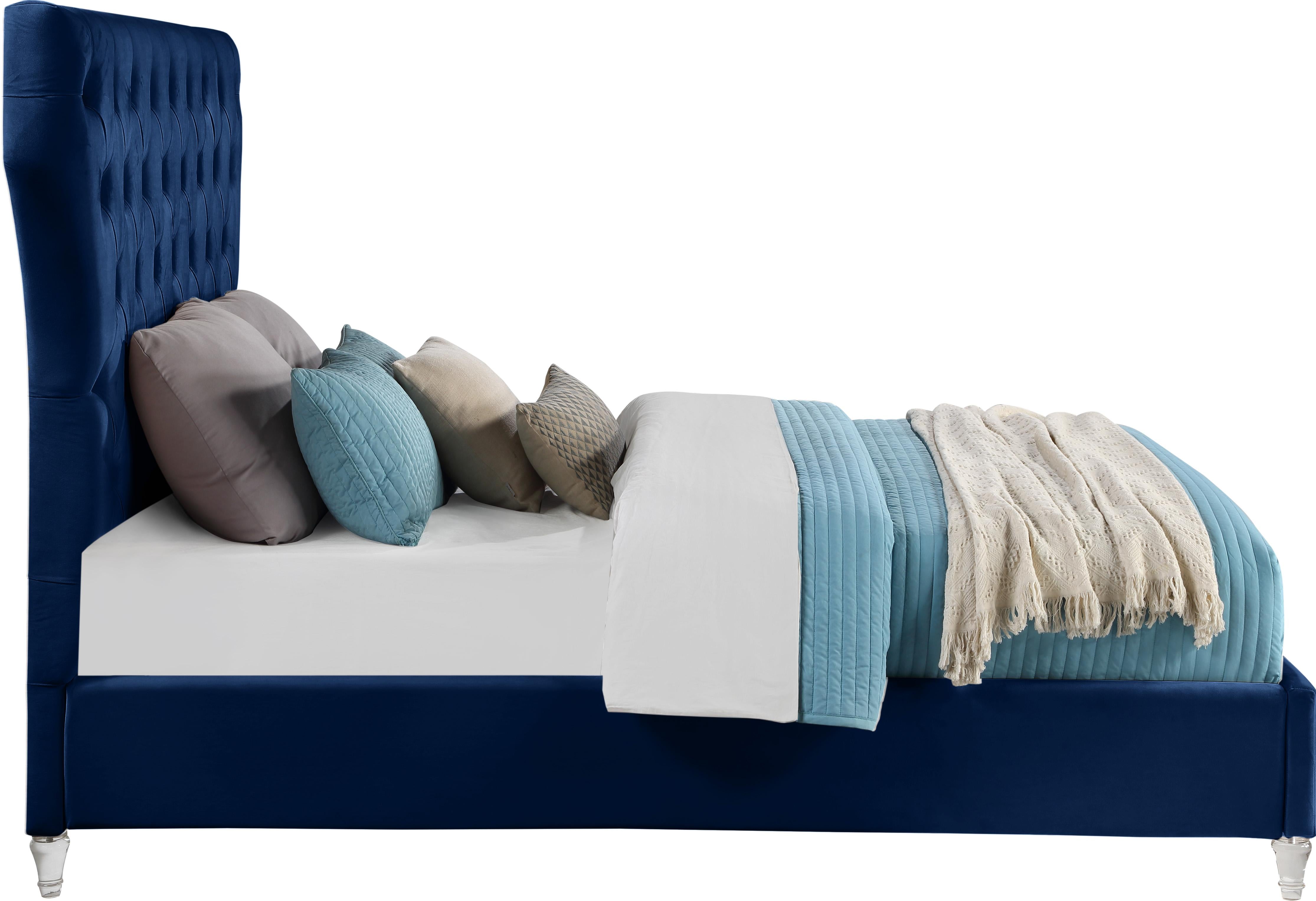 Kira Navy Velvet Queen Bed - Luxury Home Furniture (MI)