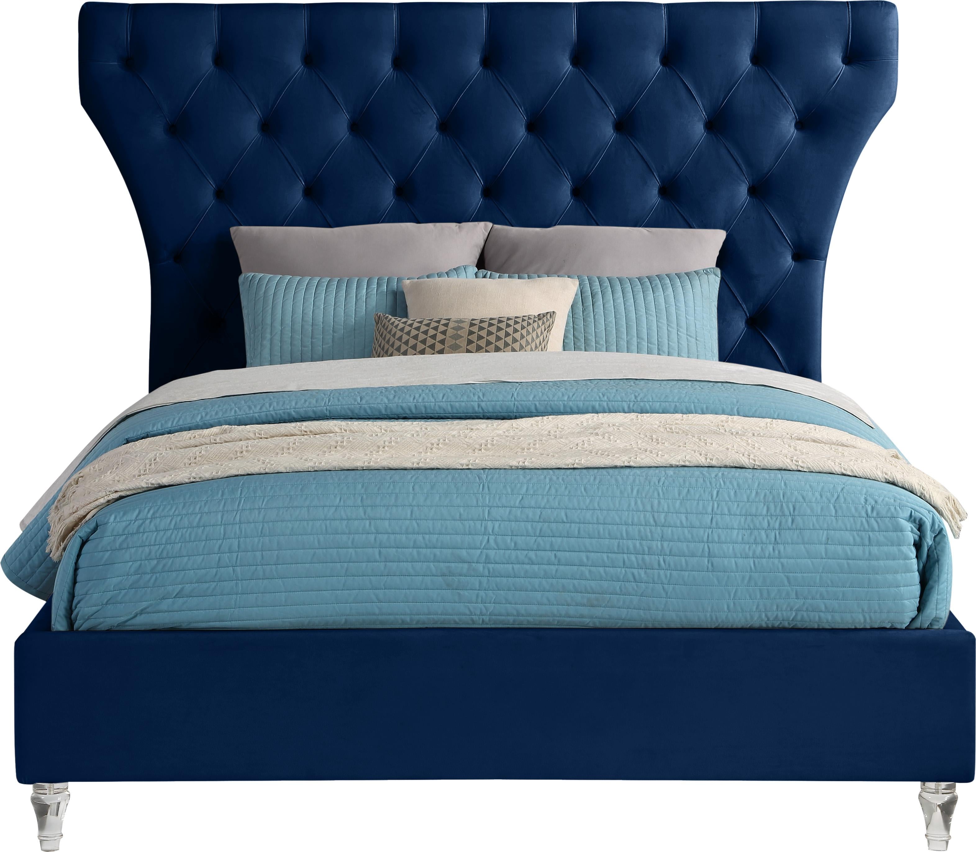 Kira Navy Velvet Queen Bed - Luxury Home Furniture (MI)