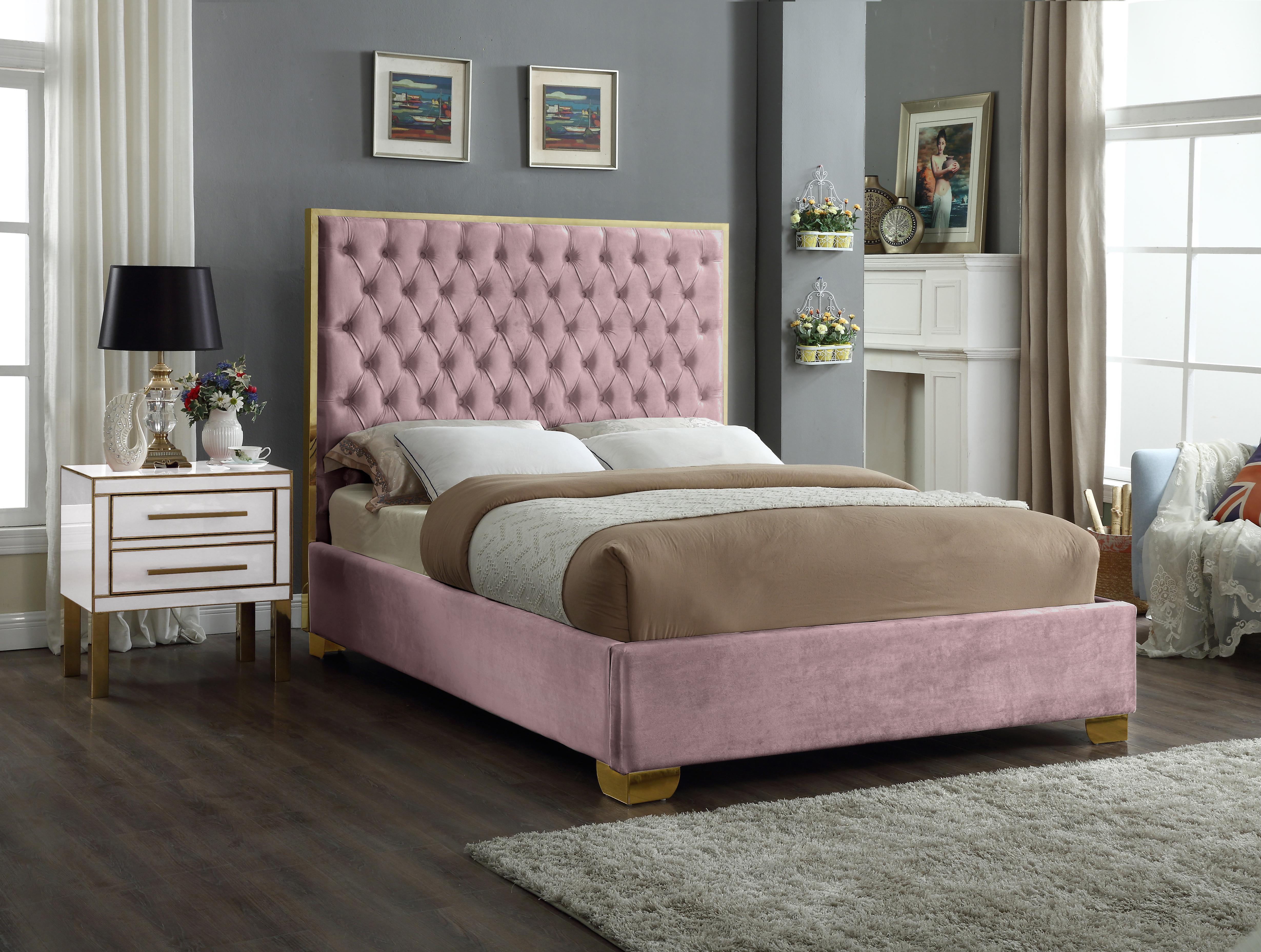 Lana Pink Velvet King Bed