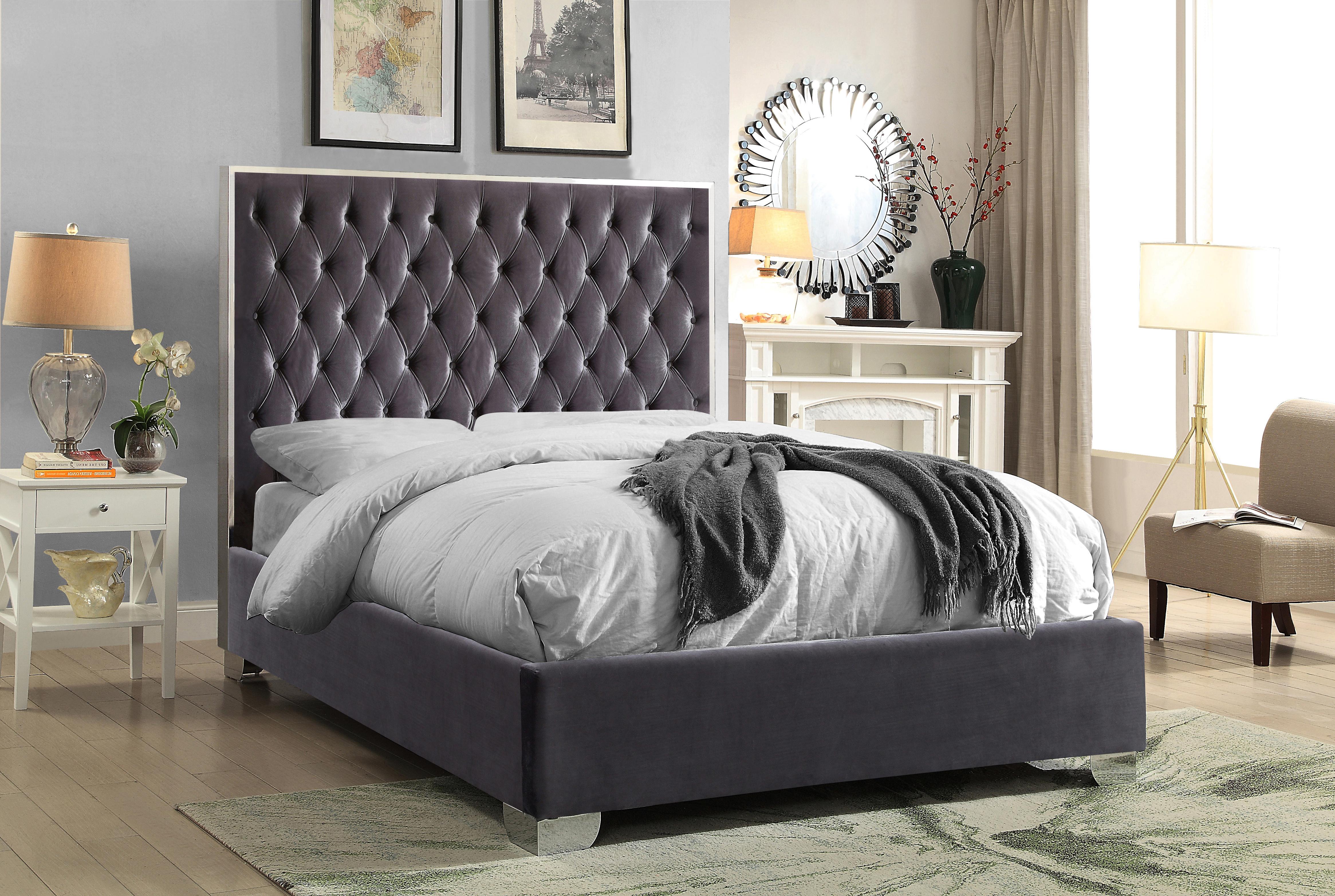 Lexi Grey Velvet Full Bed - Luxury Home Furniture (MI)