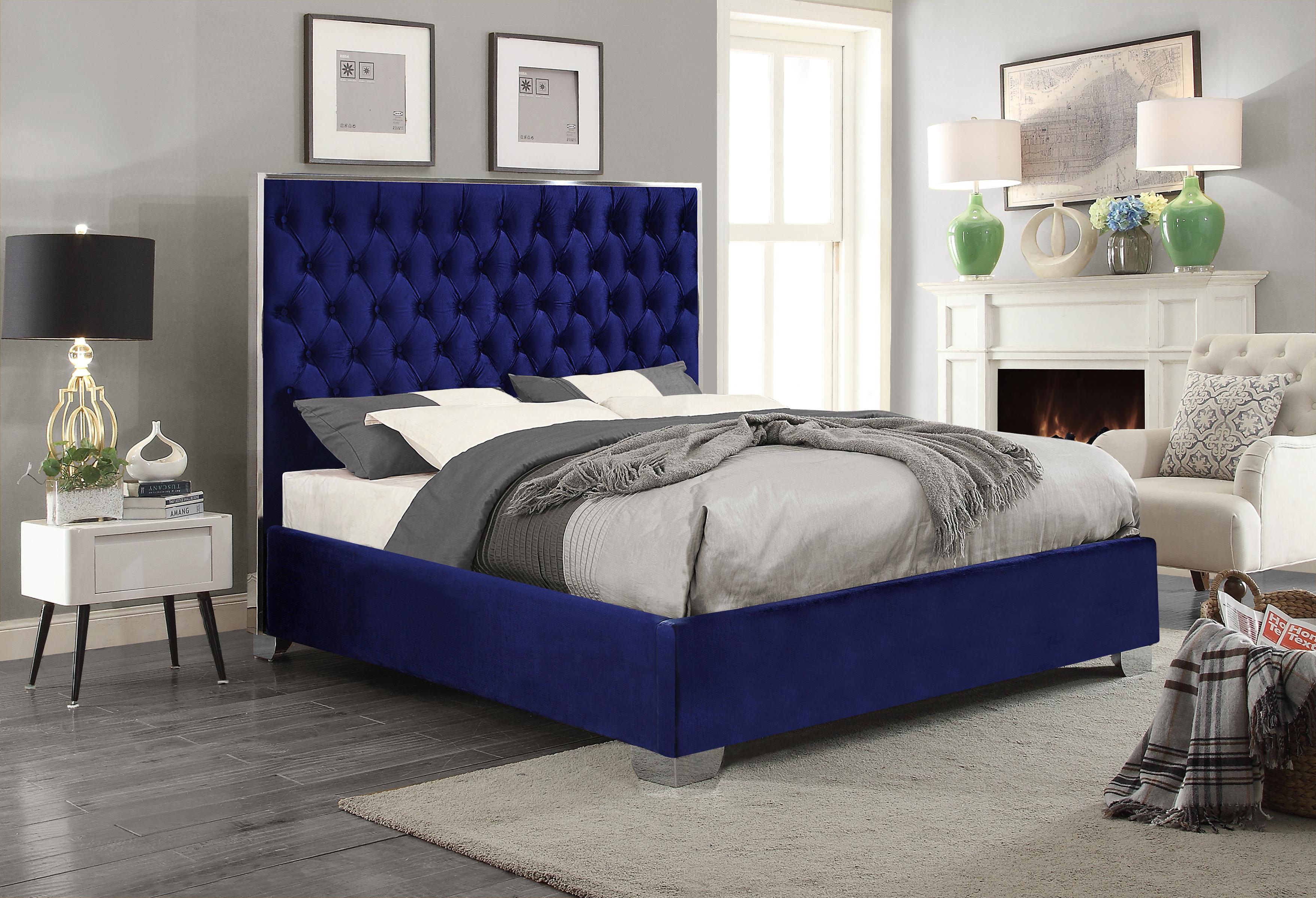Lexi Navy Velvet Full Bed - Luxury Home Furniture (MI)