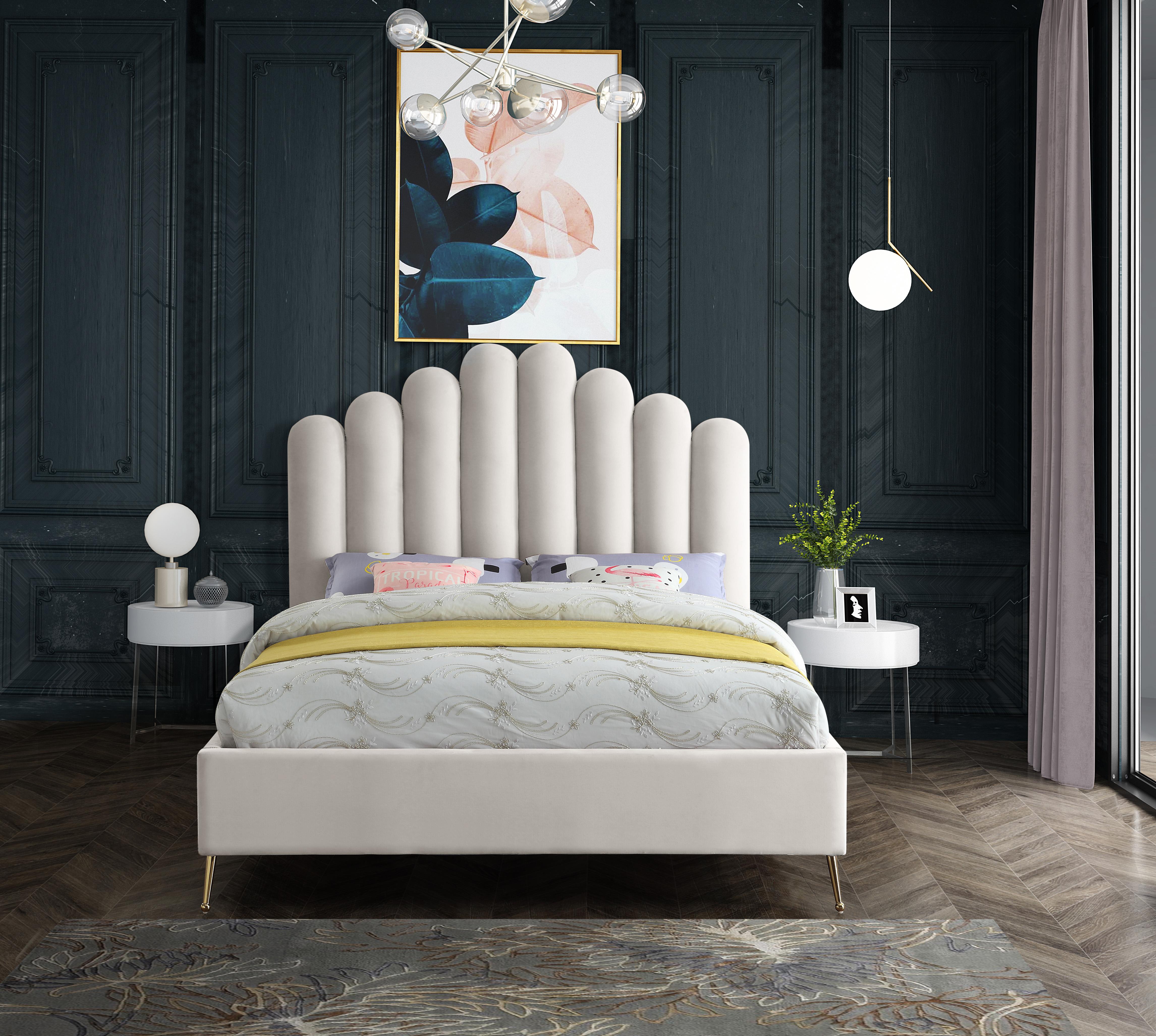 Lily Cream Velvet Queen Bed - Luxury Home Furniture (MI)