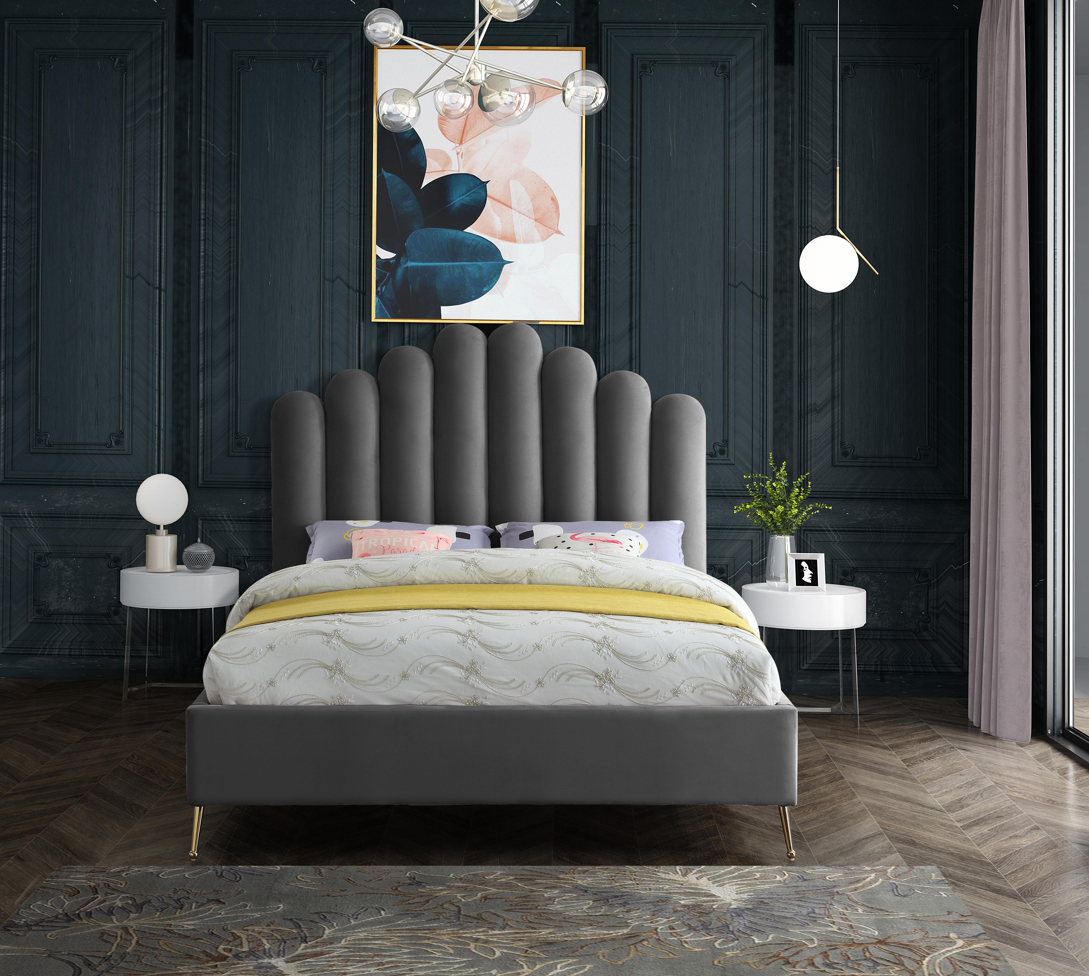 Lily Grey Velvet Queen Bed - Luxury Home Furniture (MI)