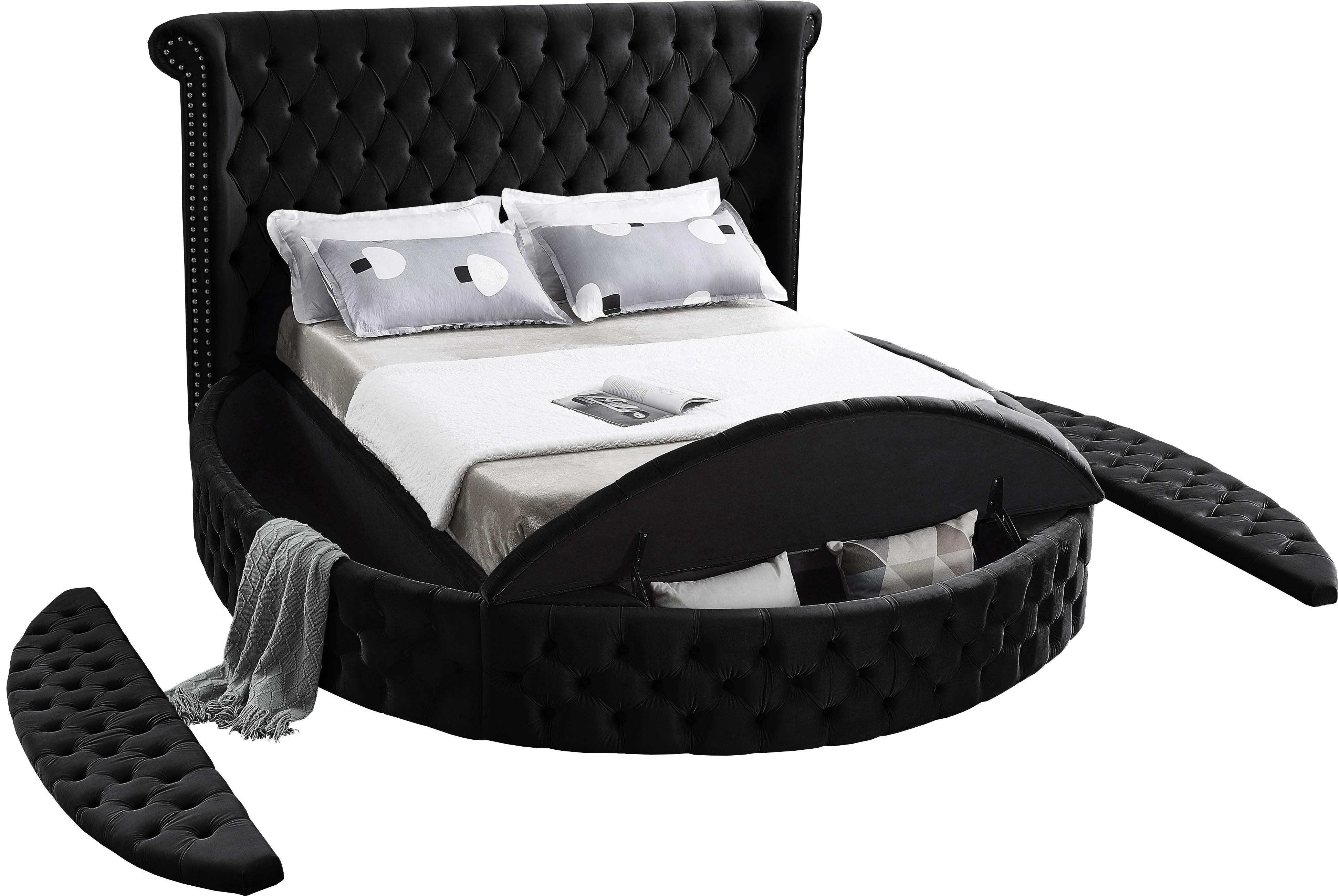 Luxus Black Velvet King Bed (3 Boxes) - Luxury Home Furniture (MI)