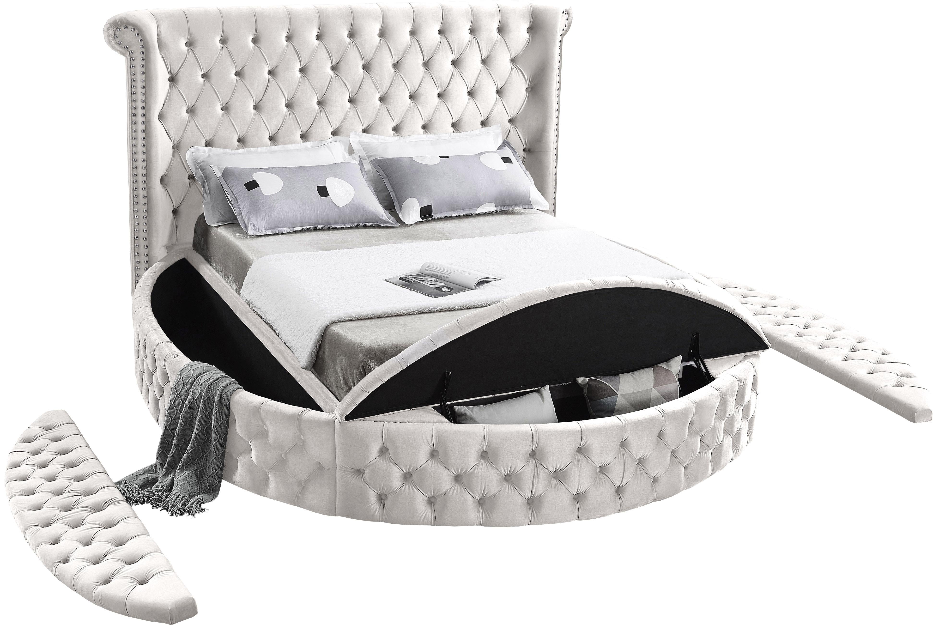 Luxus Cream Velvet Queen Bed (3 Boxes) - Luxury Home Furniture (MI)