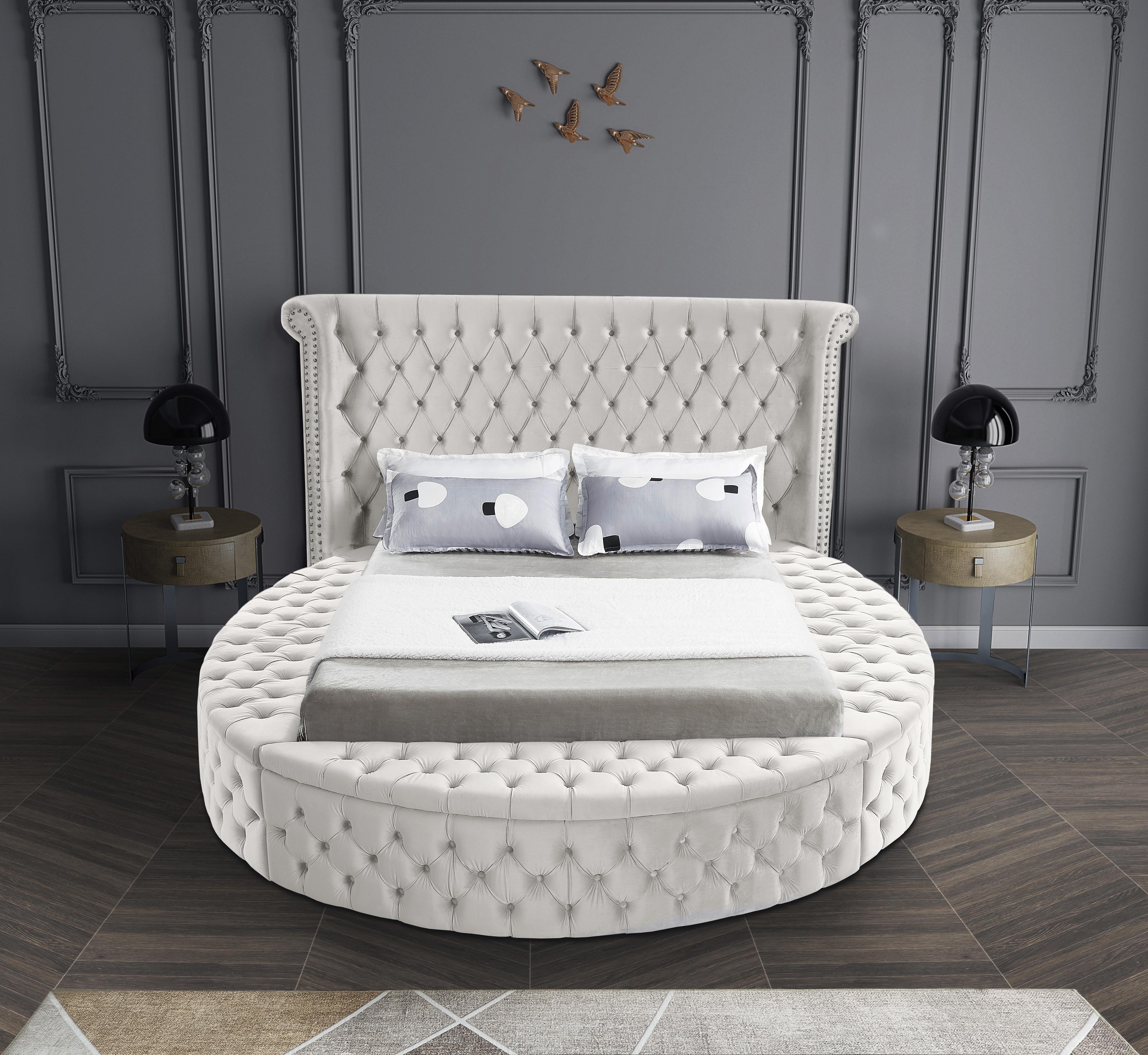 Luxus Cream Velvet Queen Bed (3 Boxes) - Luxury Home Furniture (MI)